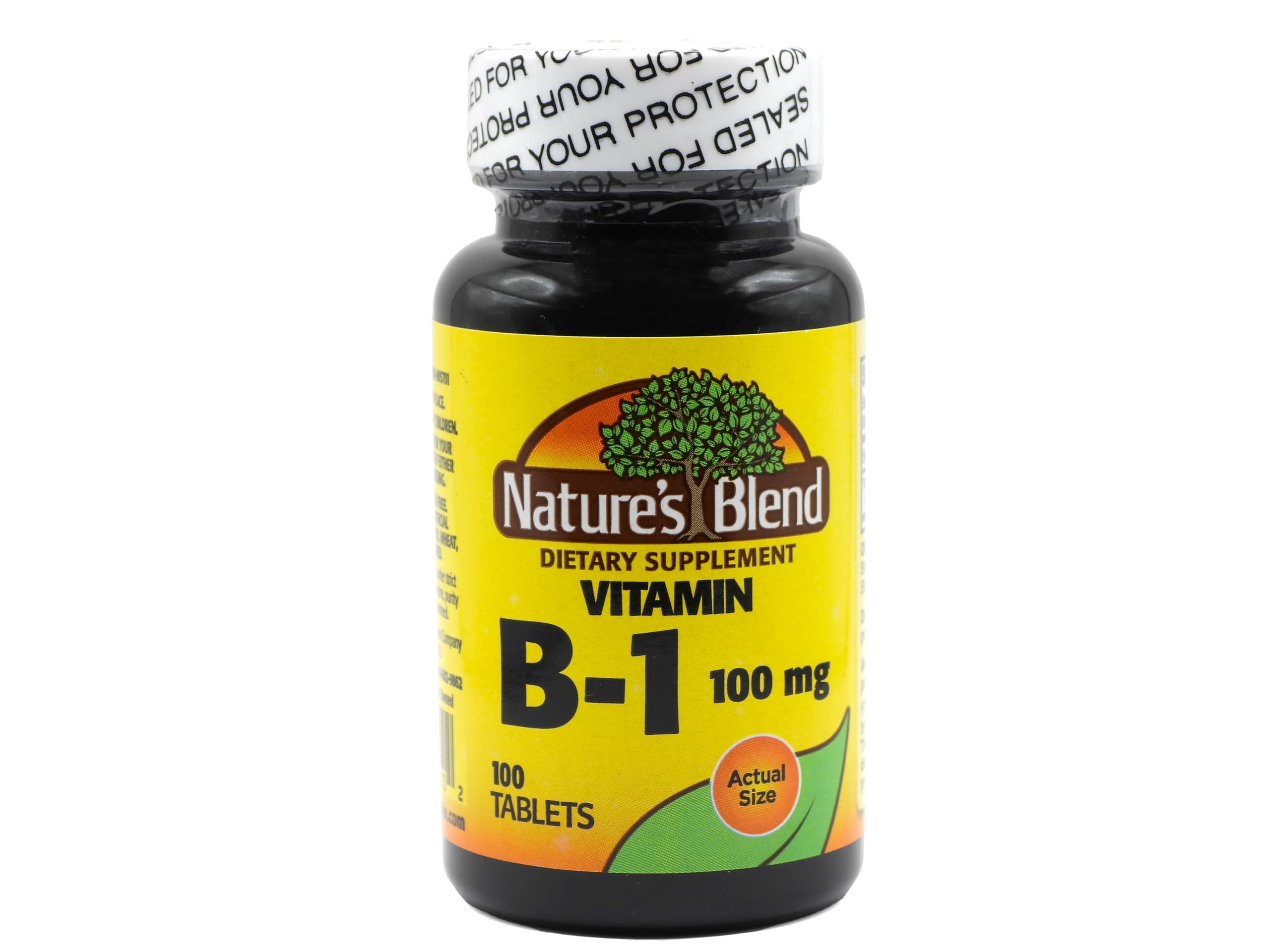 Nature's Blend Vitamina B-1 100 mg, frente del bote, apoyo a la suplementación diaria