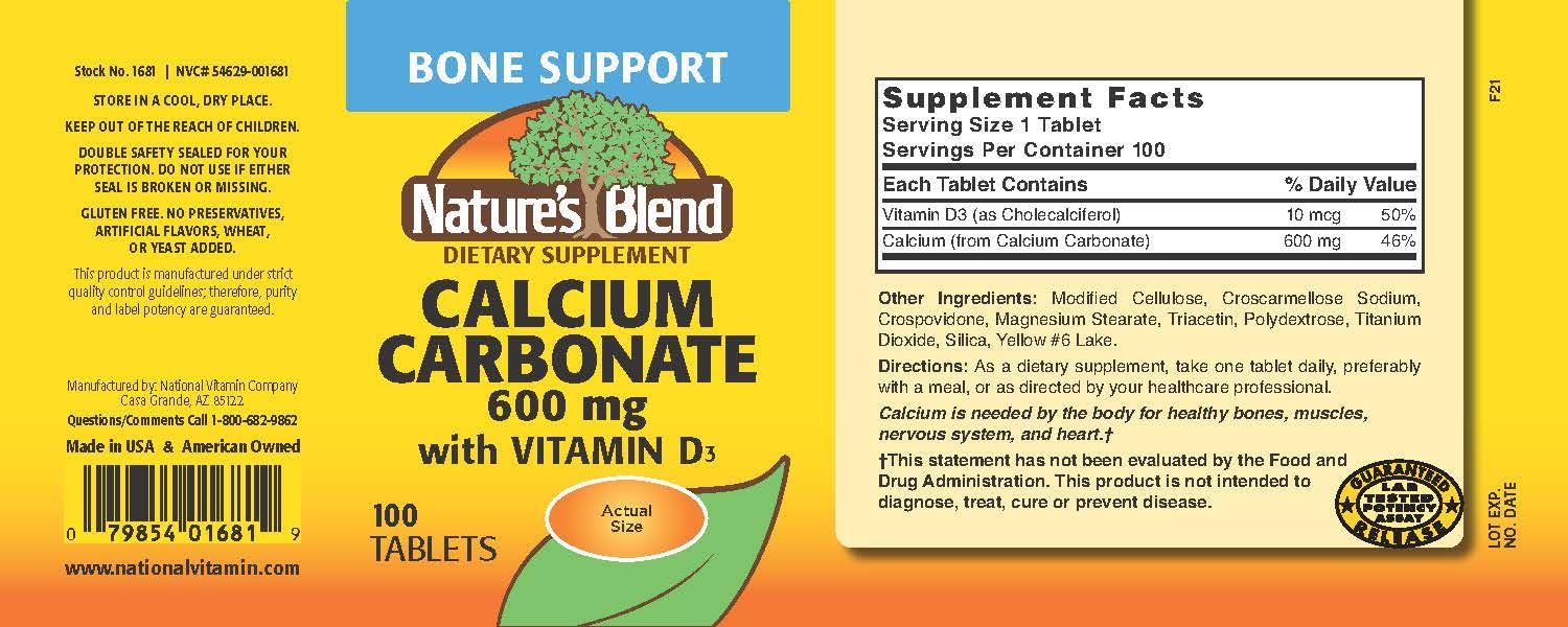 Nature's Blend Tabletas de calcio con D3, primer plano de tabletas
