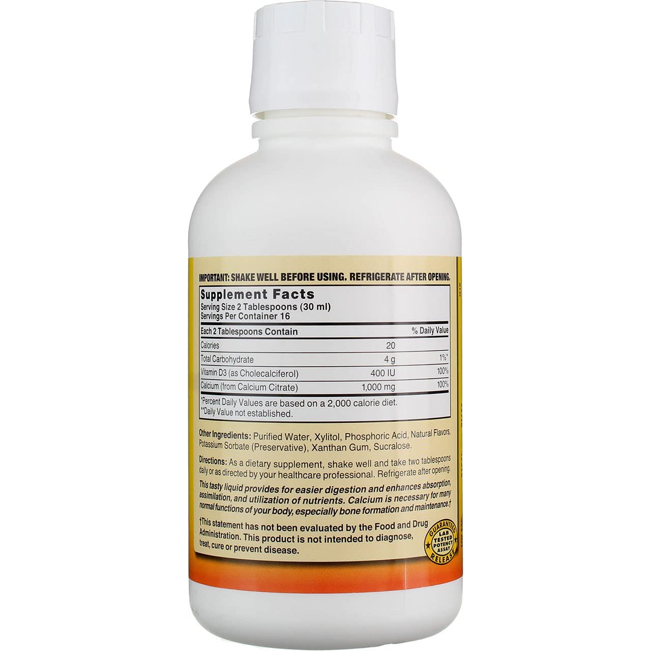 Nature's Blend Calcio Citrato con D3, líquido de sabor arándano agradable.