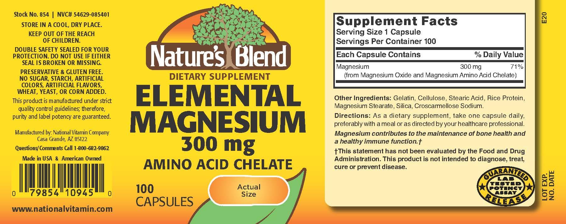 Nature's Blend Elemental Magnesium, cápsula en primer plano, facilita absorción