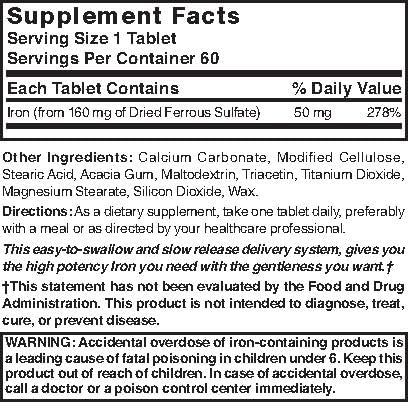 Nature's Blend Hierro Lento etiqueta; detalles legibles del producto