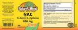 Nature's Blend NAC, etiqueta frontal, información clara sobre dosis y uso.