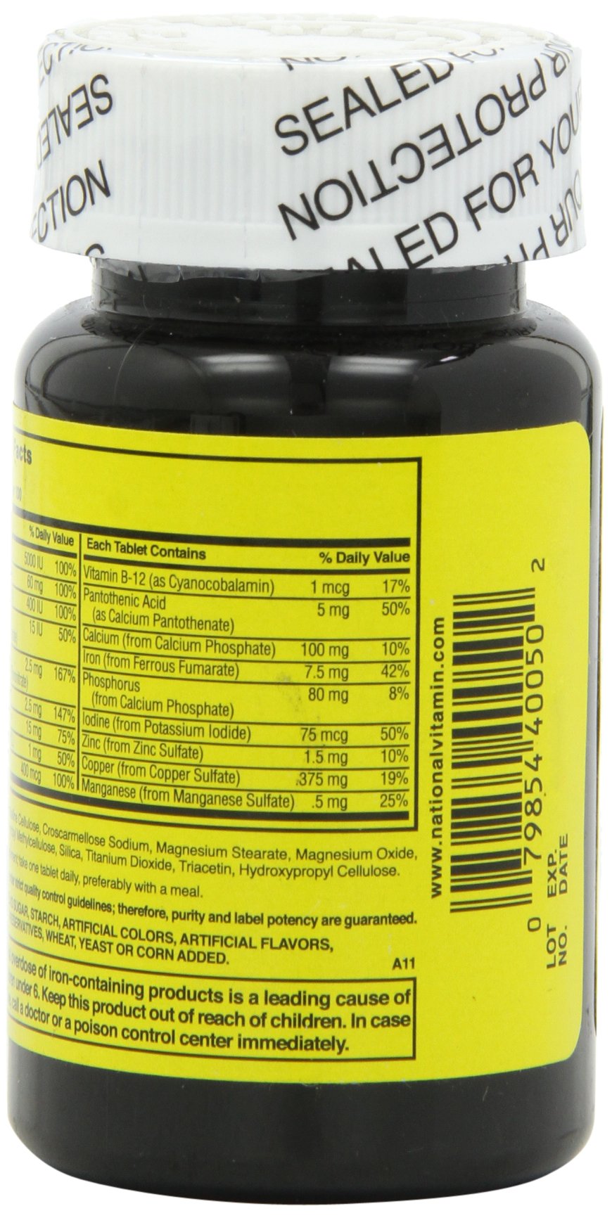 Nature's Blend NAT B multivitamínico MIN TB botella lateral, diseño compacto para casa.