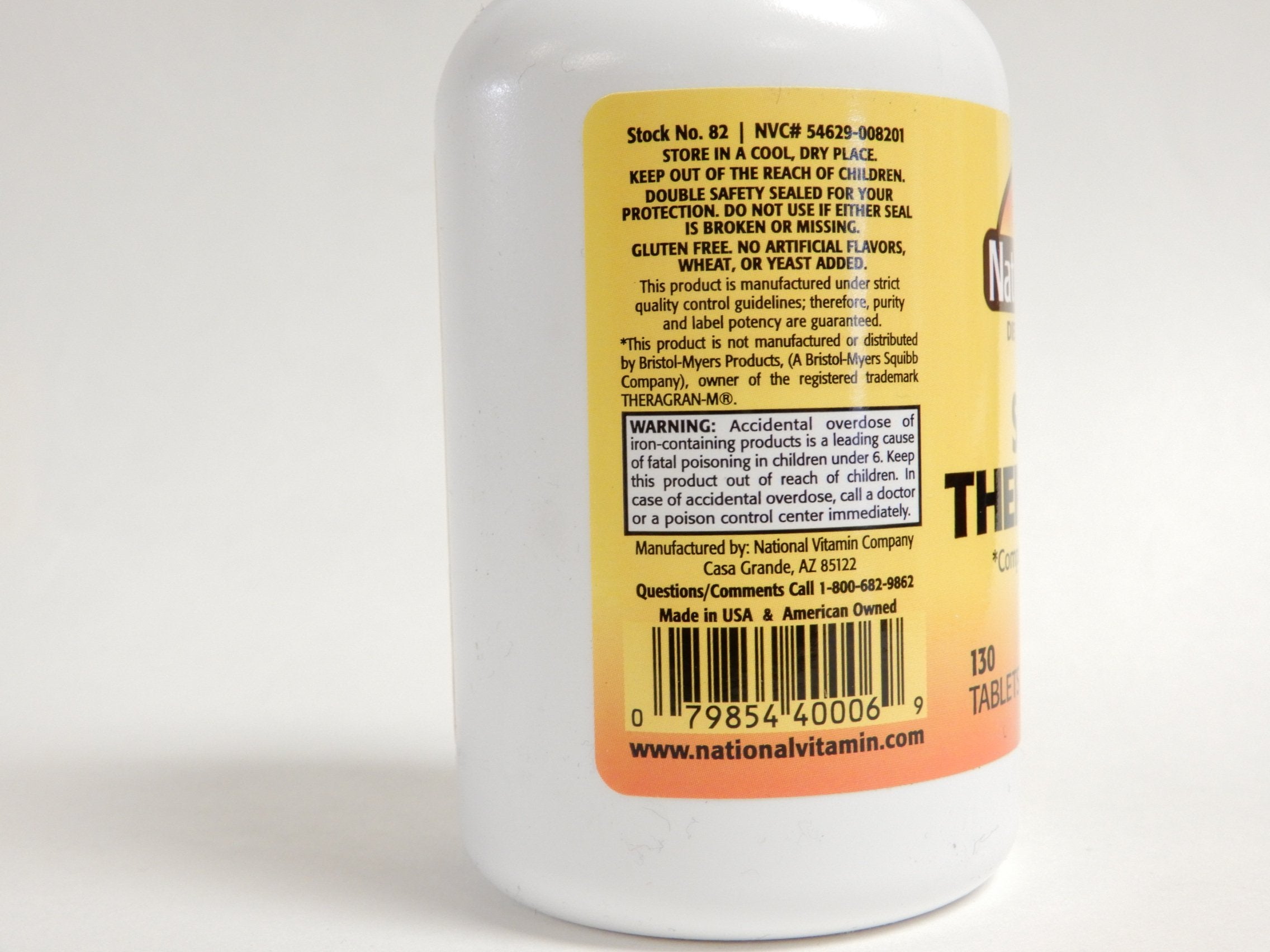 Nature's Blend NAT B Super THERA Vite M TB 130, etiqueta clara con dosis de uso diario.