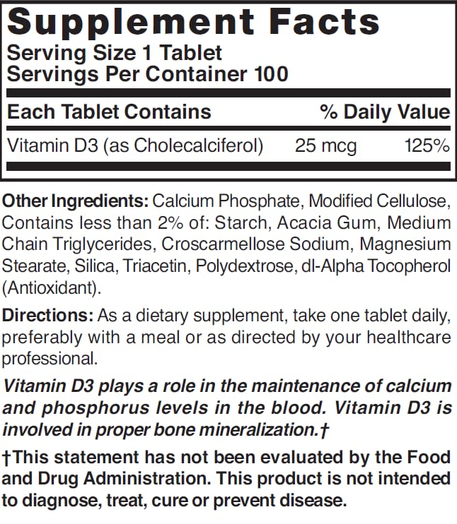Nature's Blend NAT B VIT D3 TB 1000IU 100, botella con etiqueta para rutina diaria