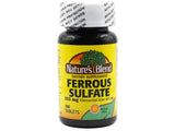 Nature's Blend sulfato ferroso 325 mg, botella de tabletas para aporte diario.