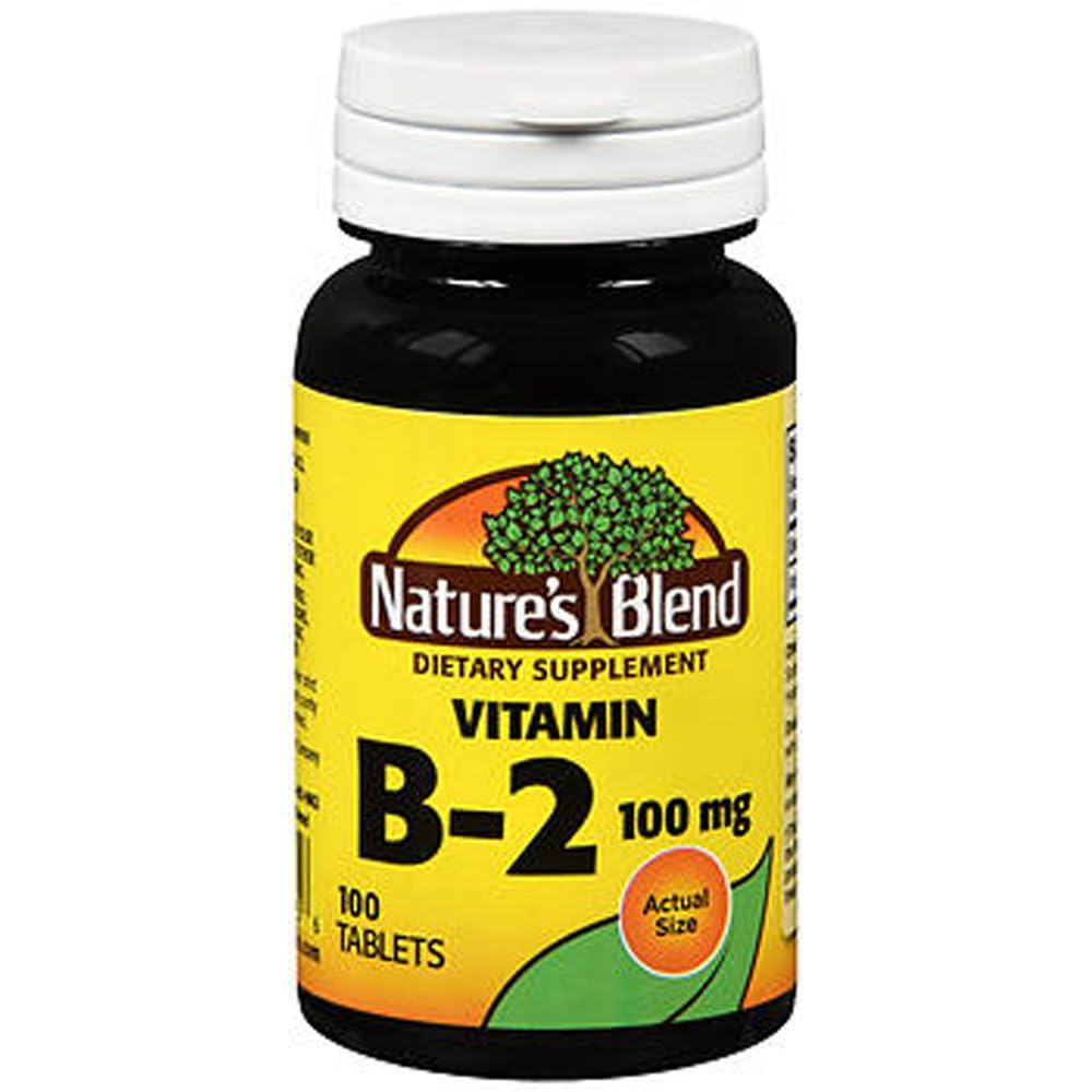 Nature's Blend Vitamina B2 tabletas de 100 mg para energía diaria y apoyo nervioso.