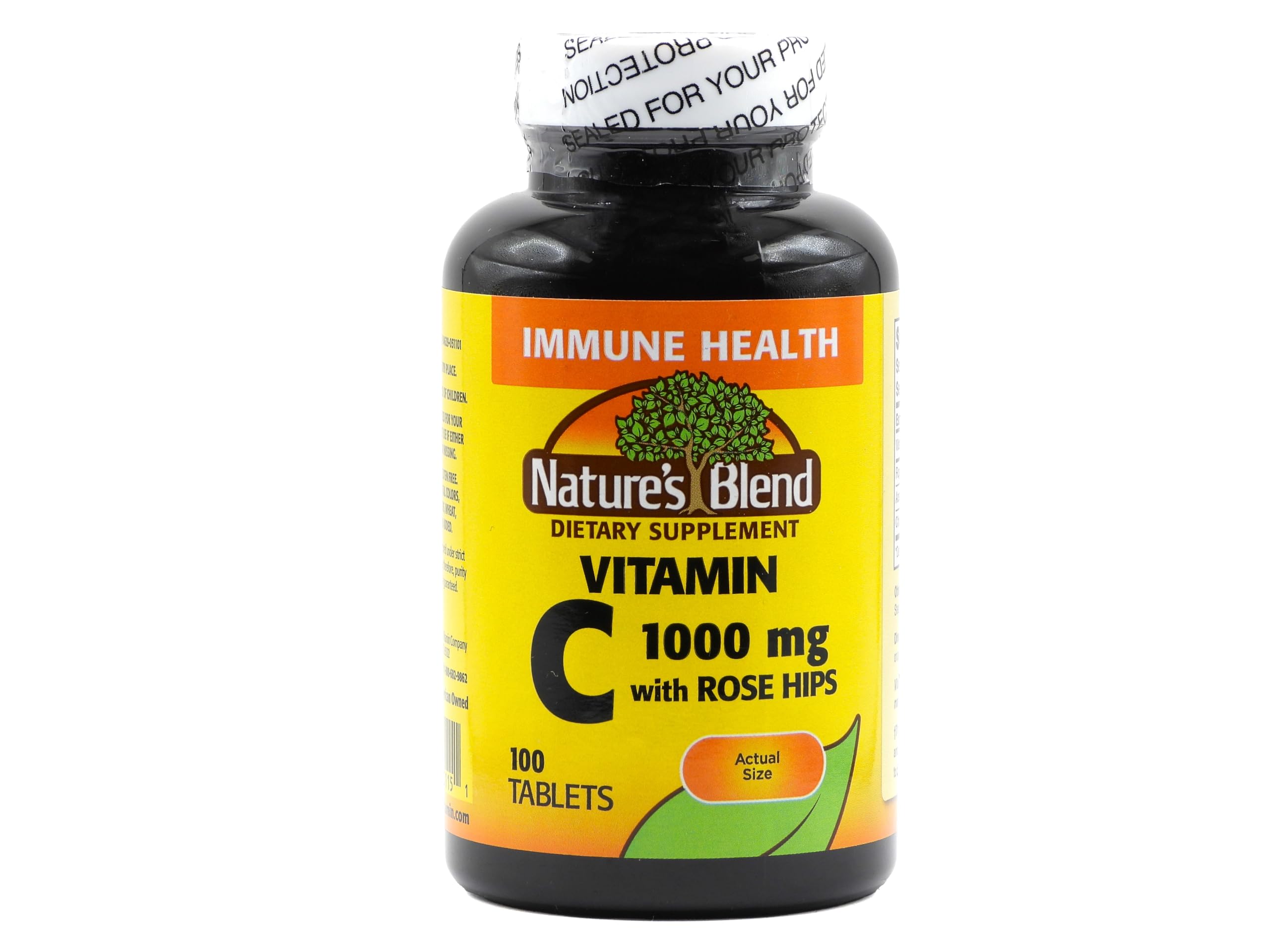 Nature's Blend Vitamina C 1000 mg con rosa mosqueta, empaque compacto para uso diario.