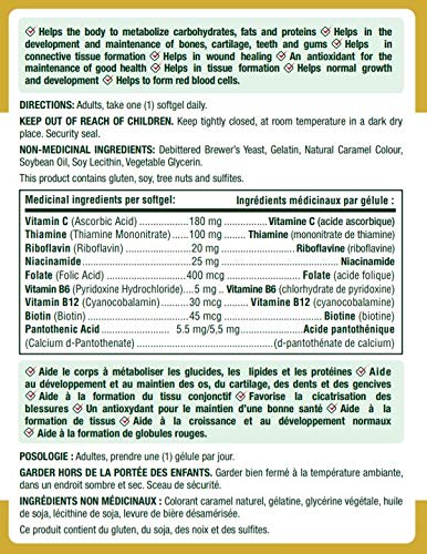 Etiqueta de Nature's Bounty Absorbable B-Complex, información de ácido fólico y vitamina C.