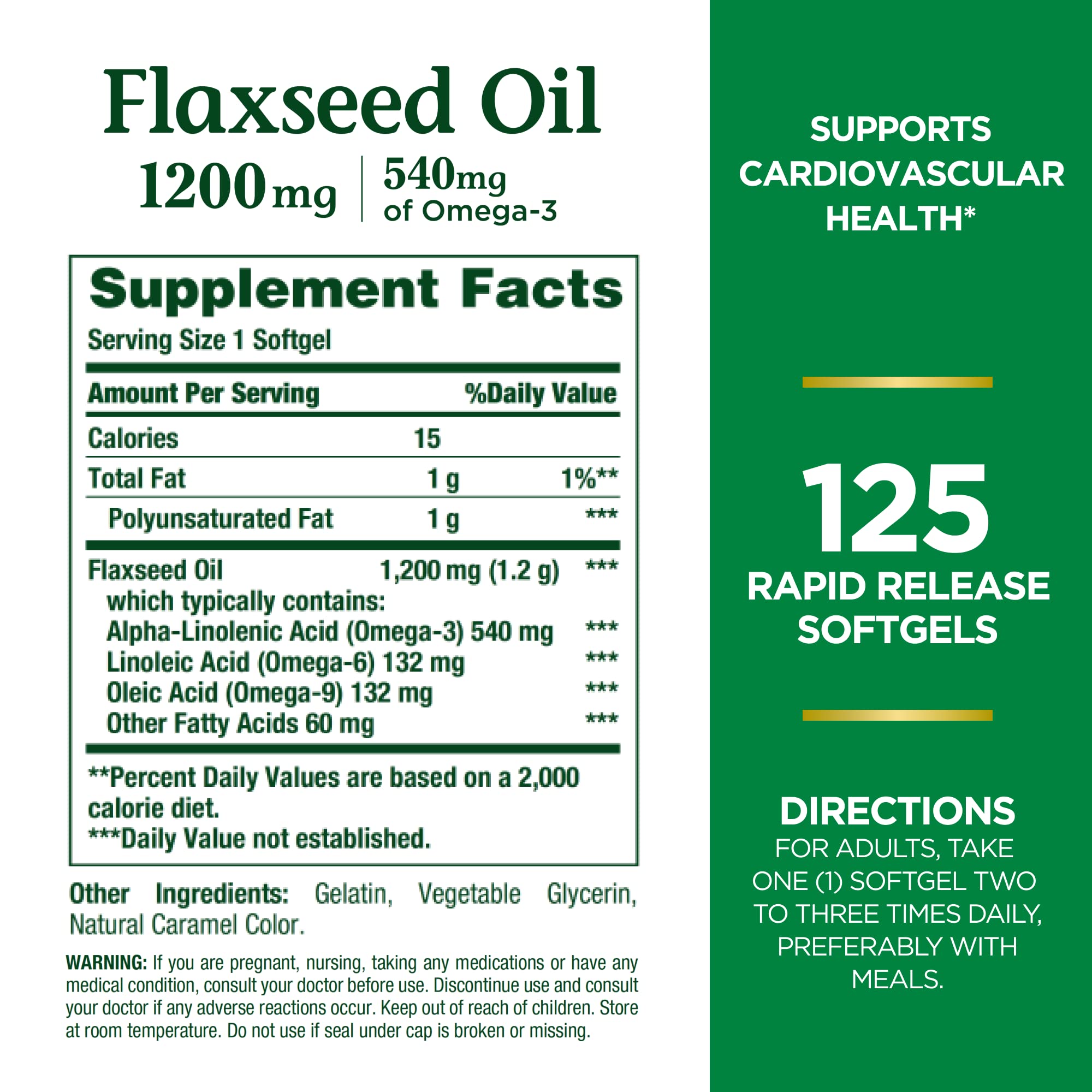 Nature's Bounty etiqueta clara con información nutricional y Omega-3