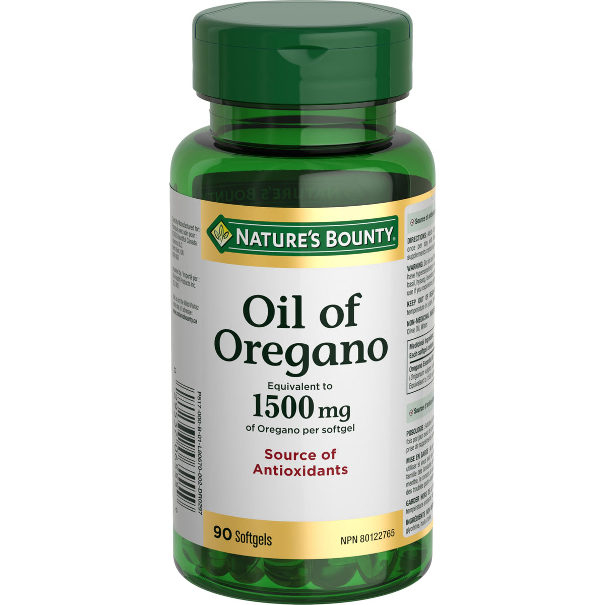 Nature's Bounty Aceite de Orégano, botella frontal, fuente de antioxidantes para uso diario.