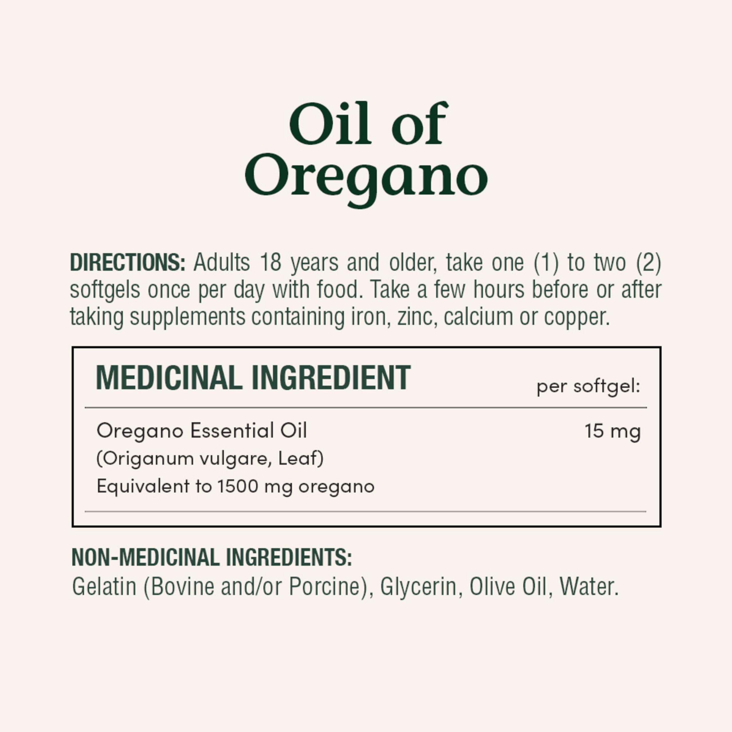 Nature's Bounty Aceite de Orégano, etiqueta frontal, información clara y beneficios antioxidantes.