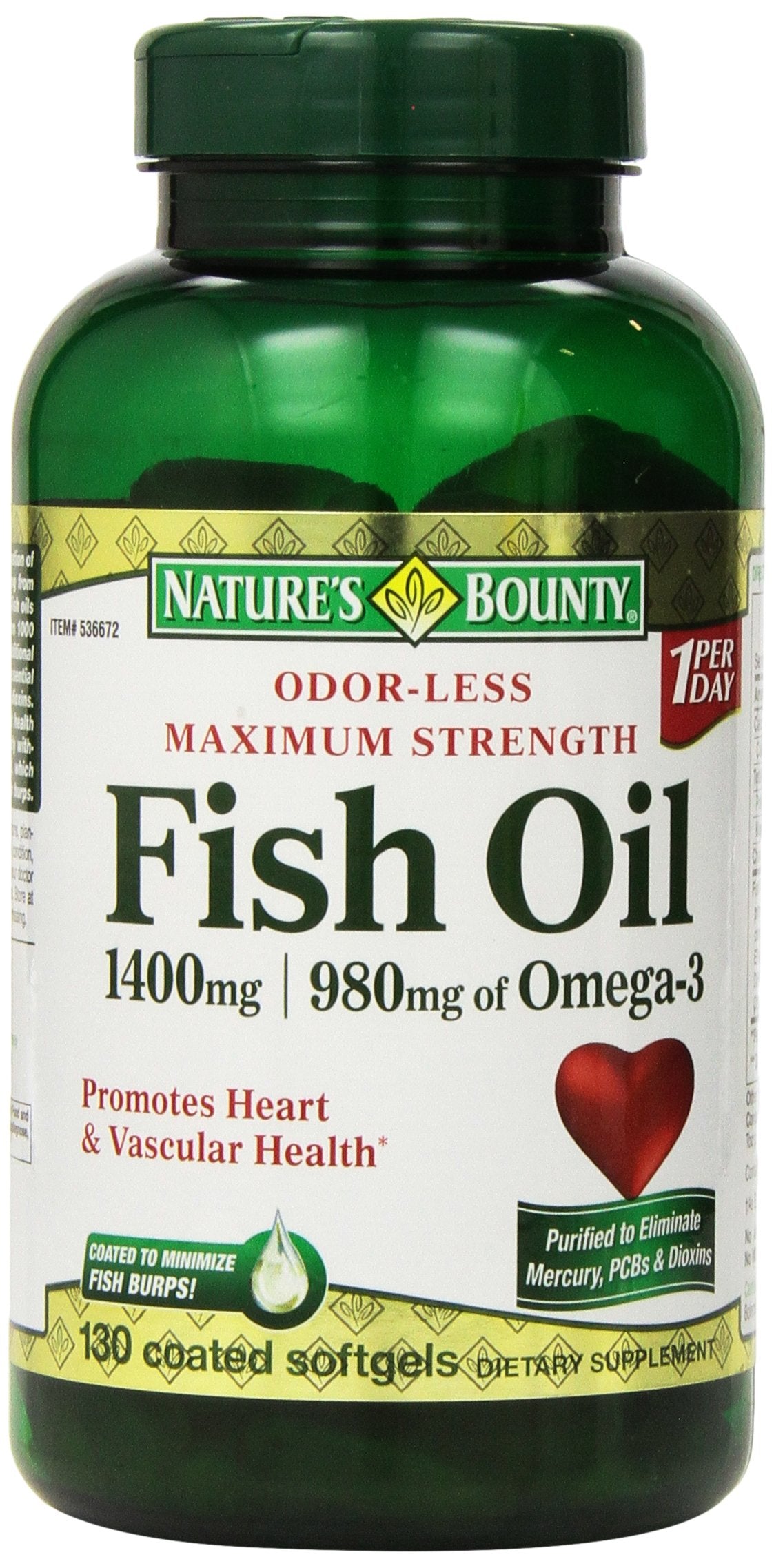 Nature's Bounty Aceite de pescado 1400 mg, frasco para toma diaria de omega-3.