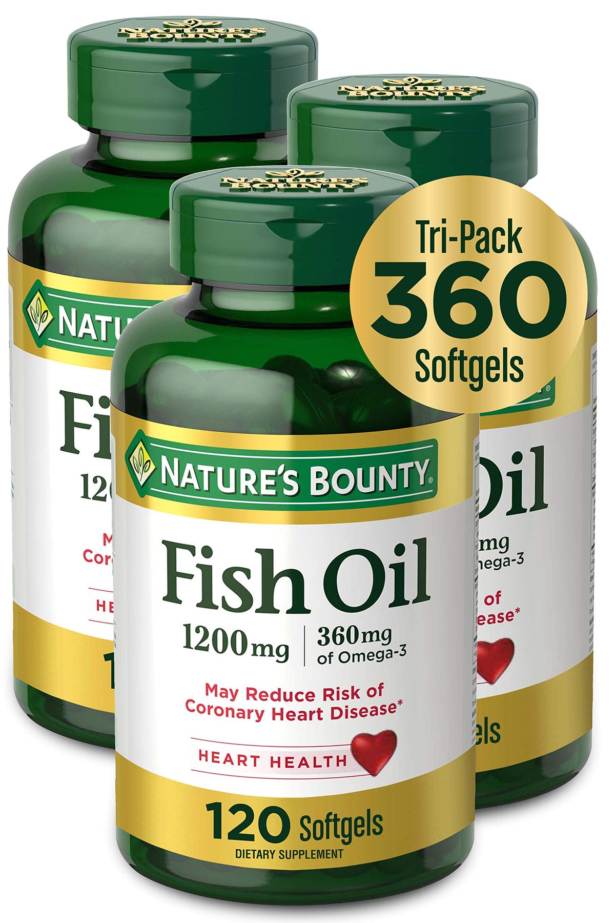 Nature’s Bounty Aceite de Pescado botella, complemento diario de omega-3 para bienestar.