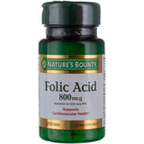 Nature's Bounty ácido fólico 800 mcg en botella, apoya la salud cardiovascular.