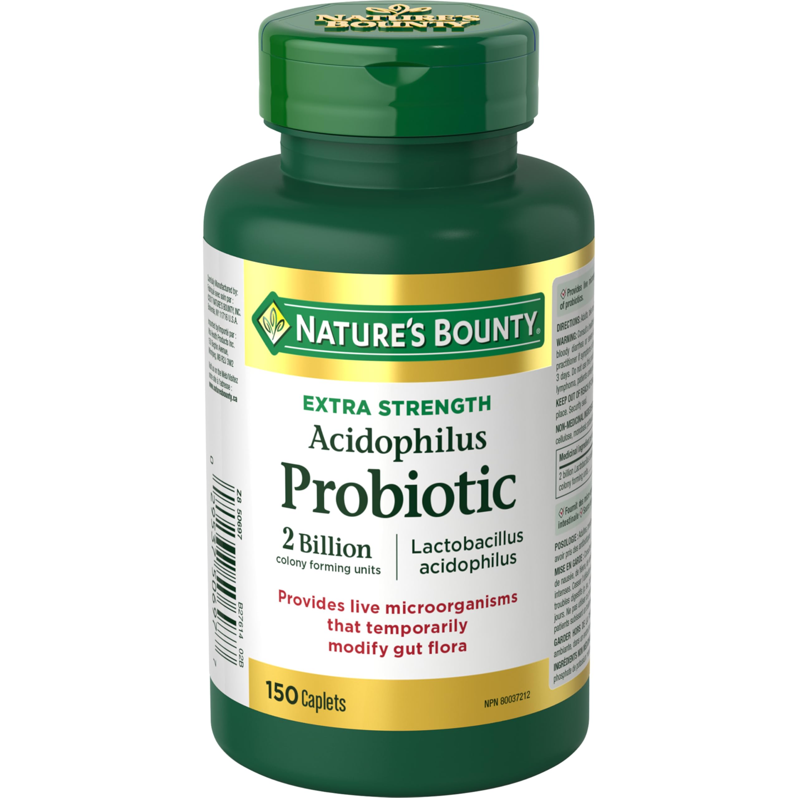 Nature's Bounty Acidophilus en botella de cápsulas, soporte para flora intestinal