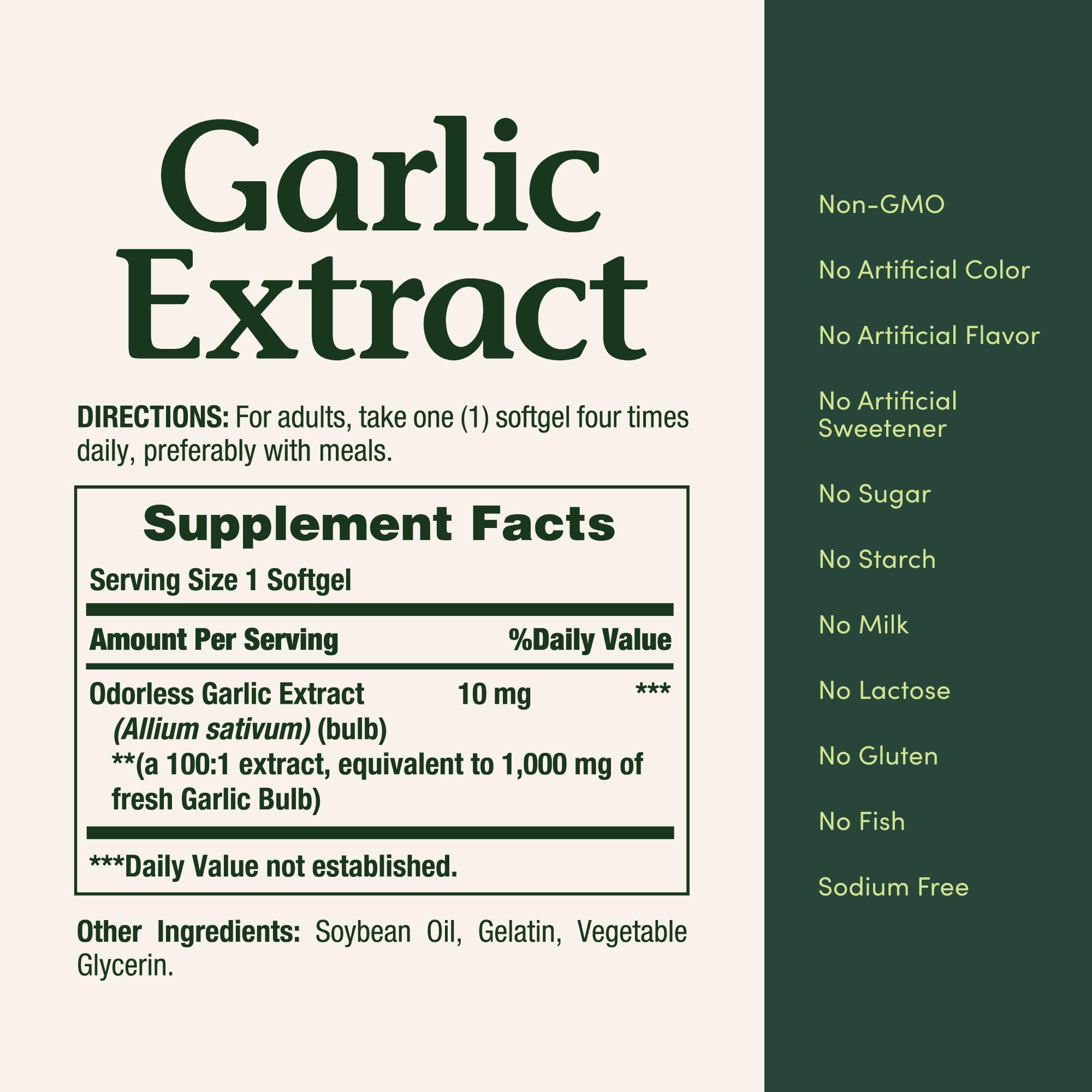 Nature's Bounty ajo extracto 1000 mg, detalle de ingredientes y pureza