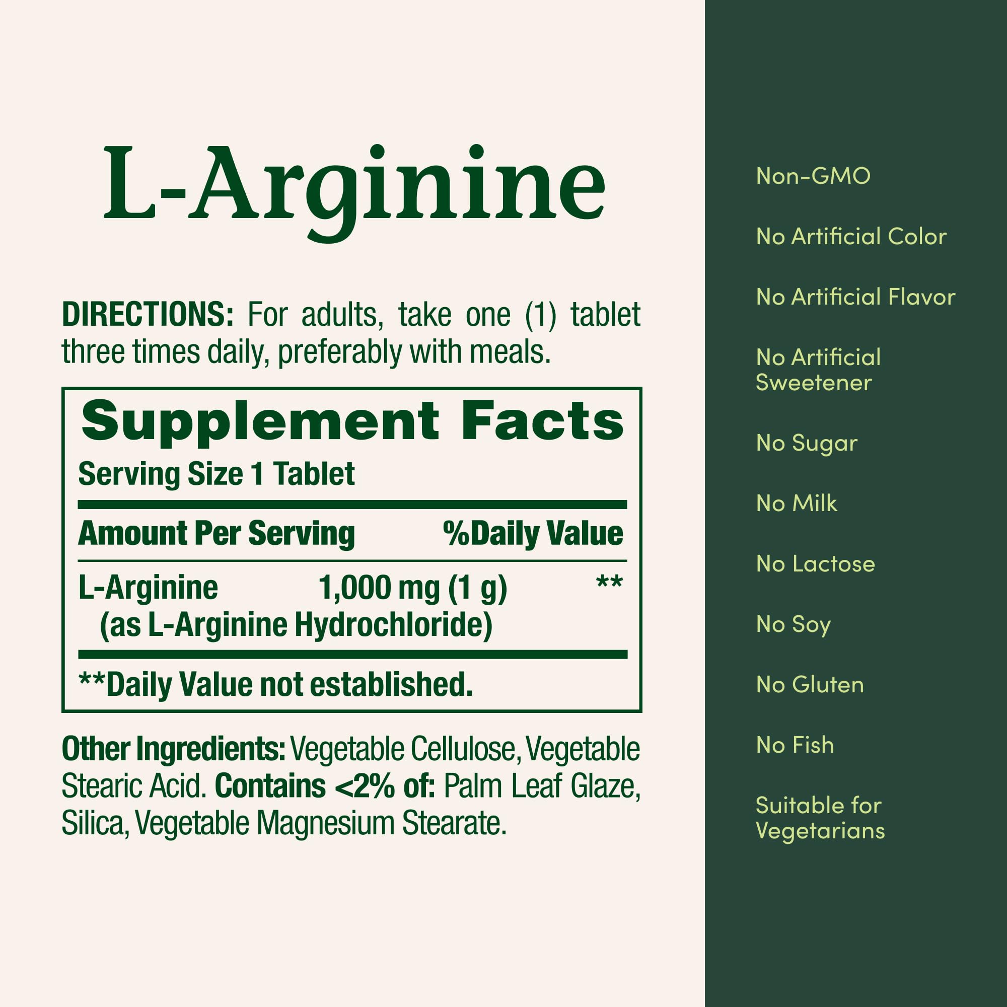 Nature’s Bounty L-Arginina 1000 mg: suplemento vegetariano sin OMG y sin gluten