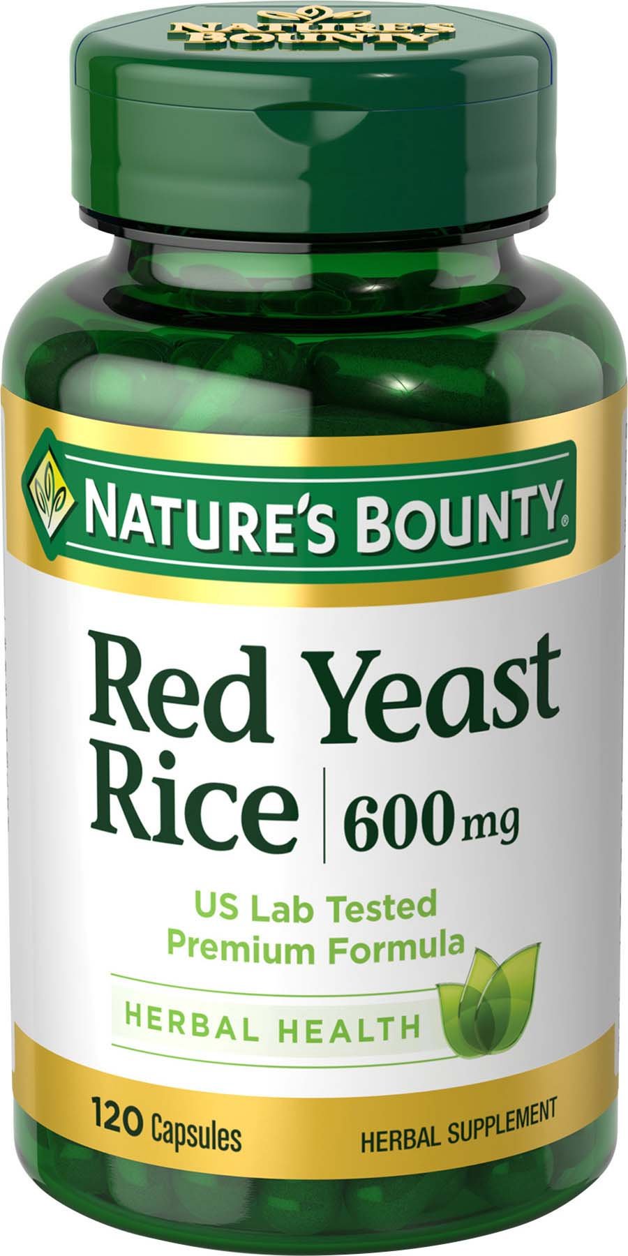 Nature's Bounty frasco de cápsulas arroz de levadura roja, fácil de tragar.