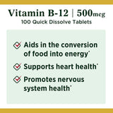Nature's Bounty B12 100 tabletas, envase práctico para uso diario