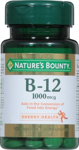 Nature's Bounty B12 1000 mcg, envase de 100 tabletas, recubiertas para tragar con facilidad.