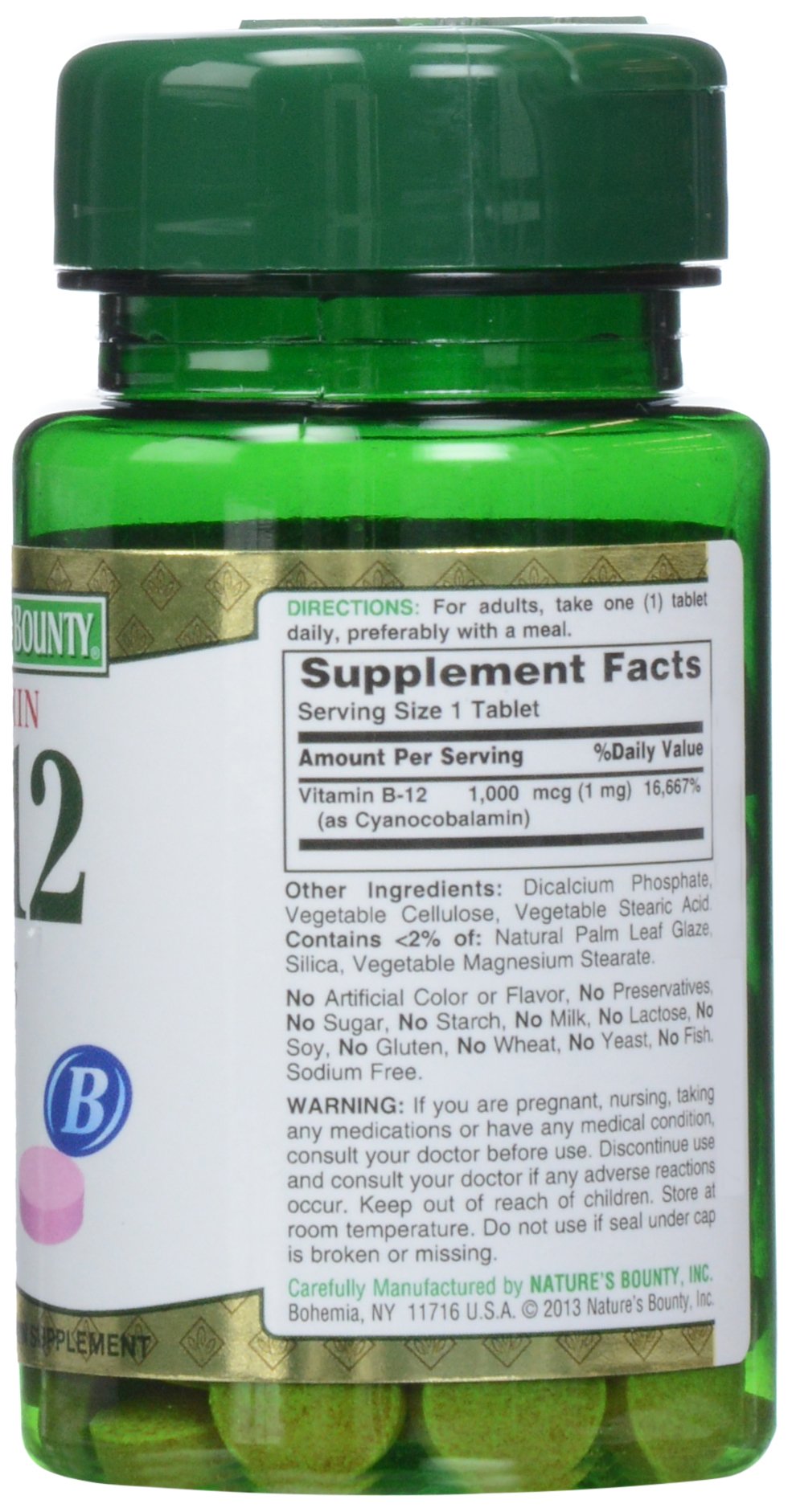 Nature's Bounty B12 1000 mcg, etiqueta clara en el envase.