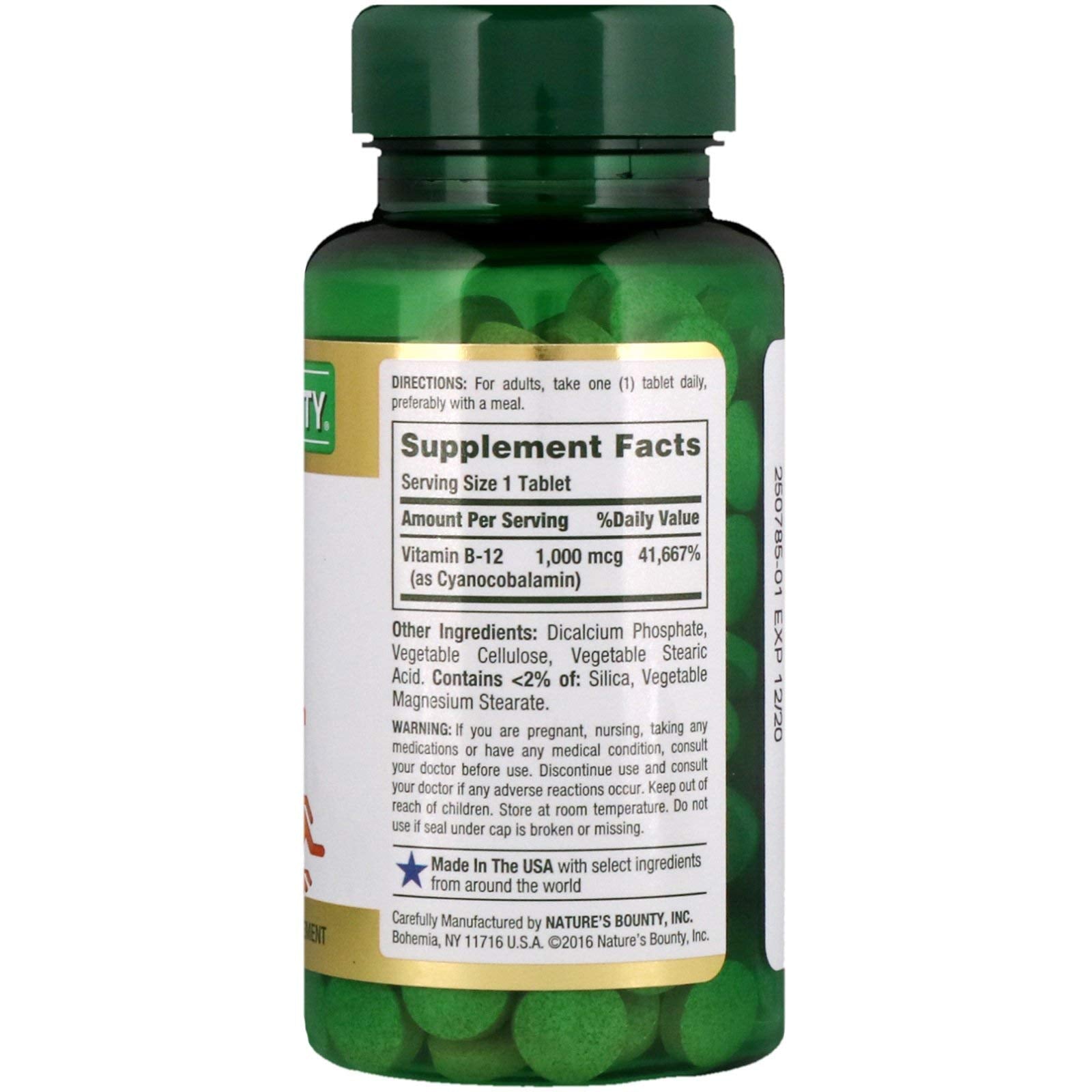 Nature's Bounty B-12 1000 mcg, paquete de dos botes para apoyo de la rutina vegetariana