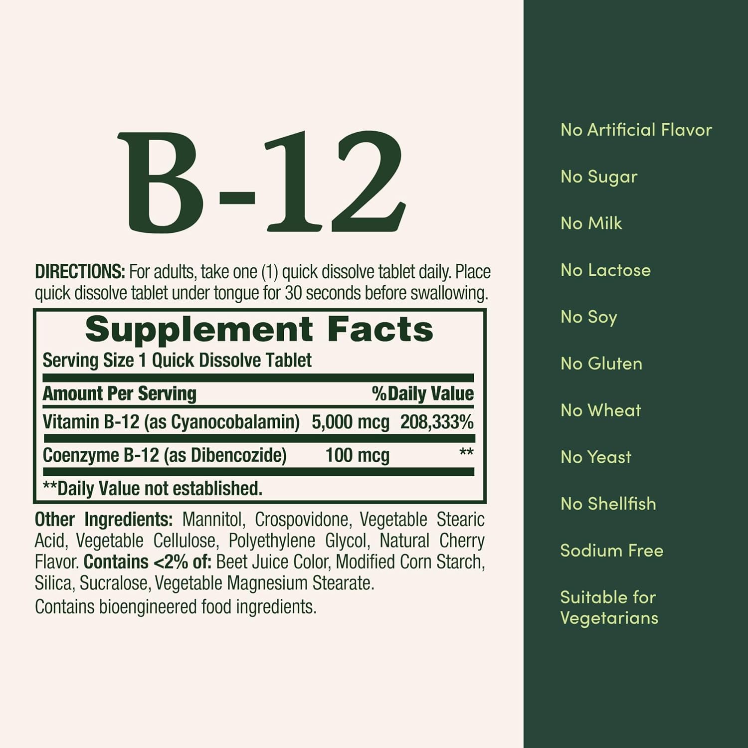 Nature's Bounty B-12 5000 mcg, empaque puede variar manteniendo ingredientes