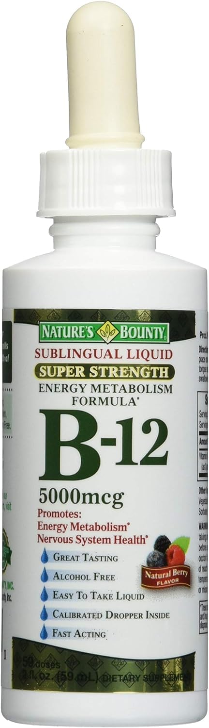 Nature's Bounty B-12, botella de líquido sublingual para energía diaria.