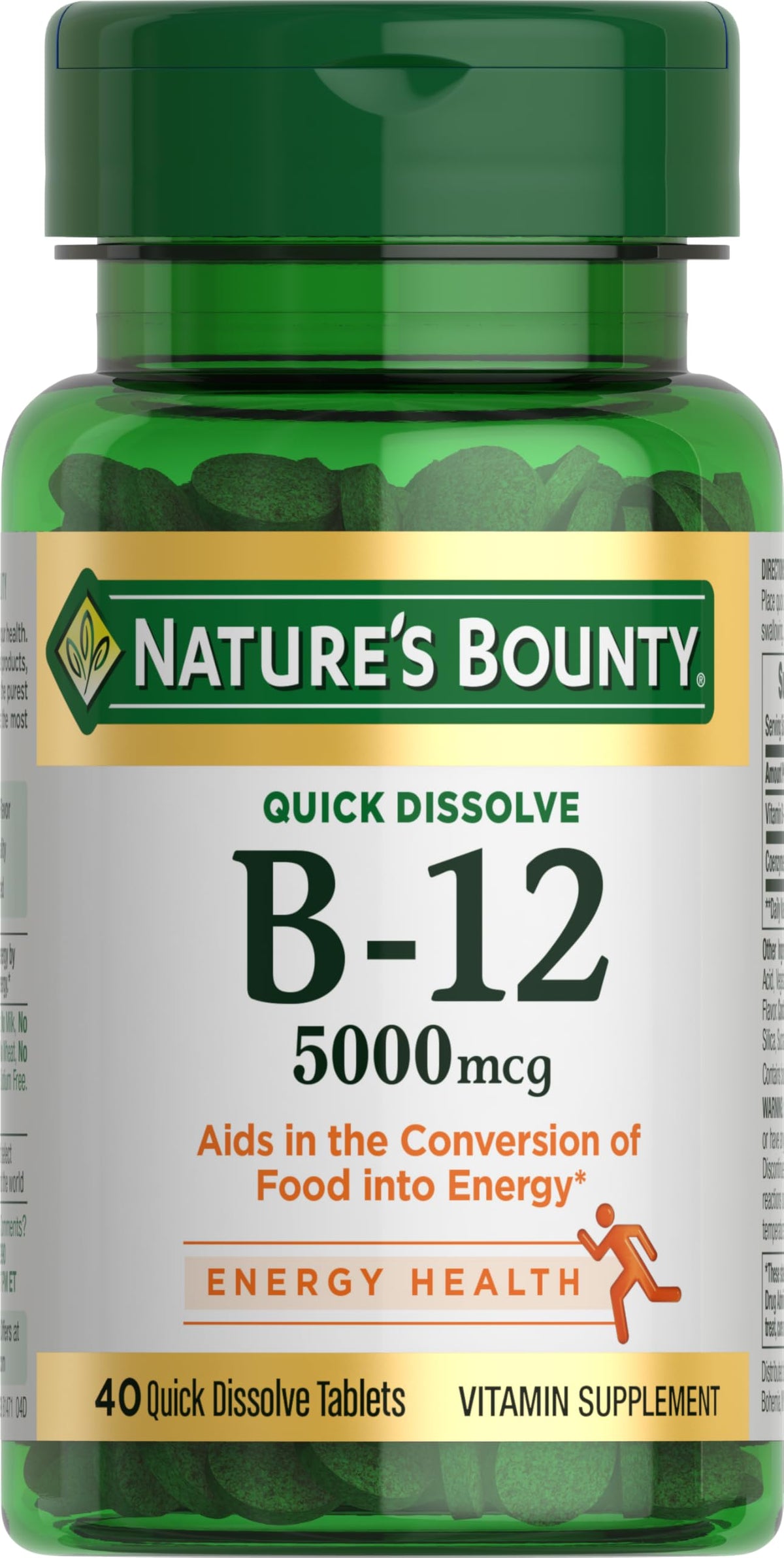 Nature's Bounty B12 tabletas disolución rápida de 5000 mcg para energía