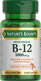 Nature's Bounty B12 tabletas disolución rápida de 5000 mcg para energía