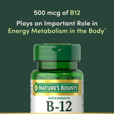 Nature's Bounty B-12 etiqueta, envase visible, energía diaria