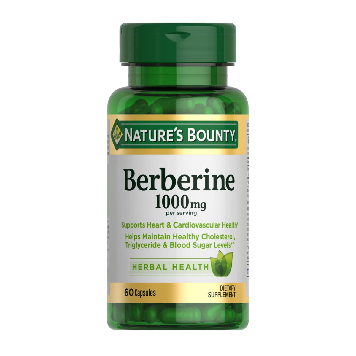 Nature's Bounty Berberine 1000 mg en botella, apoyo diario para la salud cardiovascular