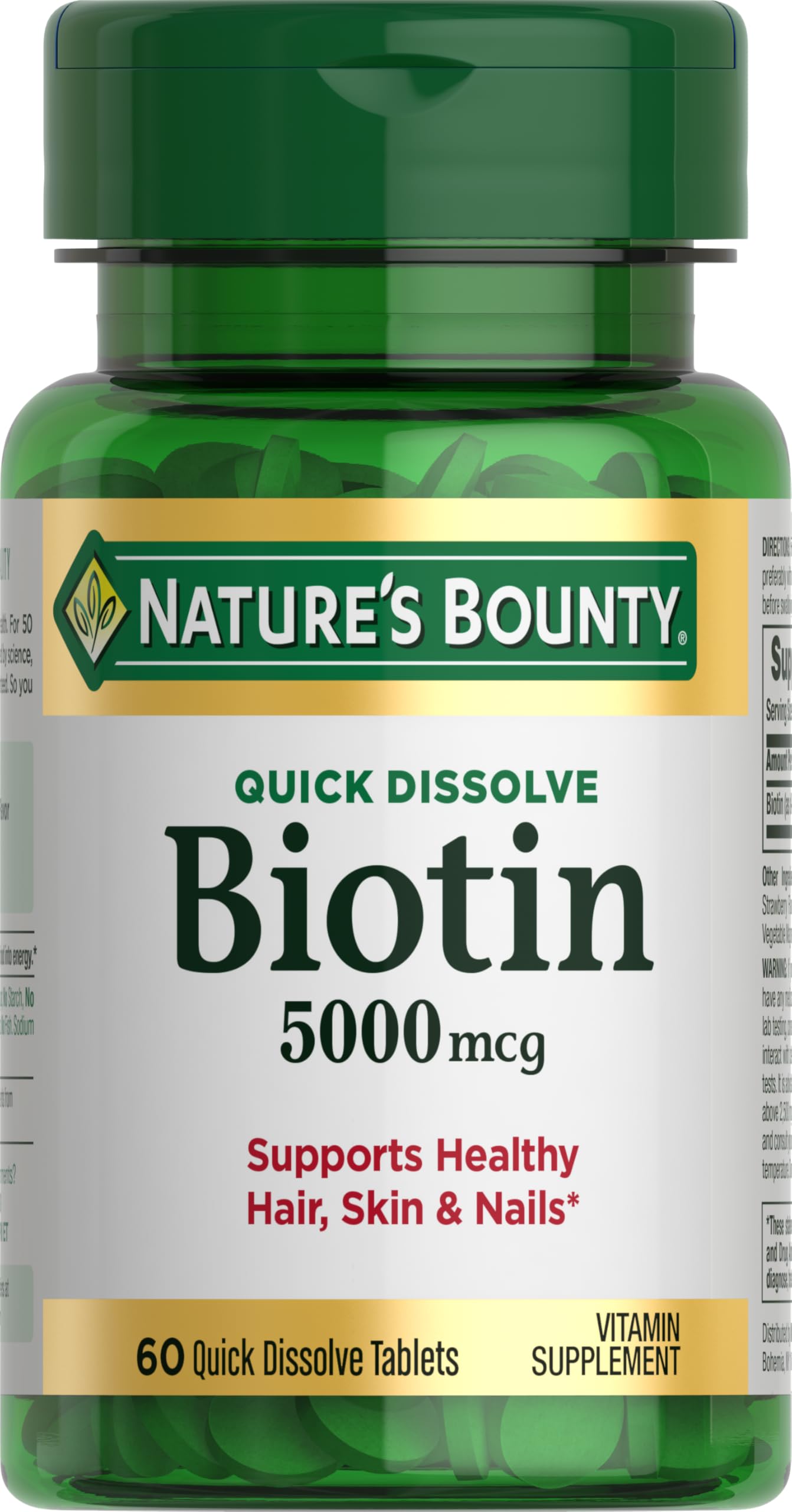 Nature's Bounty Biotina: tabletas disolución rápida para energía celular.