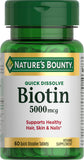 Nature's Bounty Biotina: tabletas disolución rápida para energía celular.