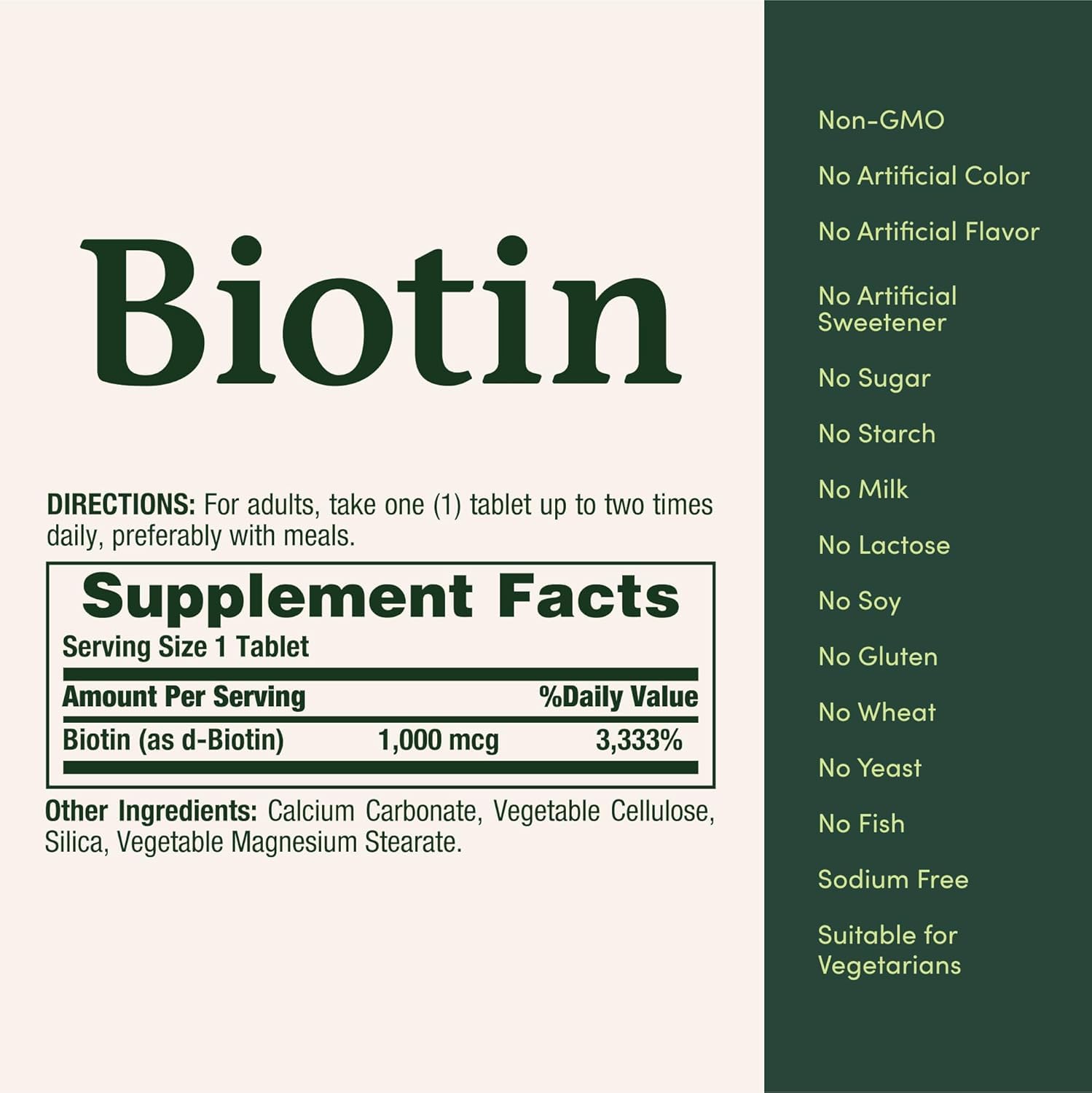 Nature's Bounty Biotina 1000 mcg, etiqueta vegetariana: opción libre de alérgenos