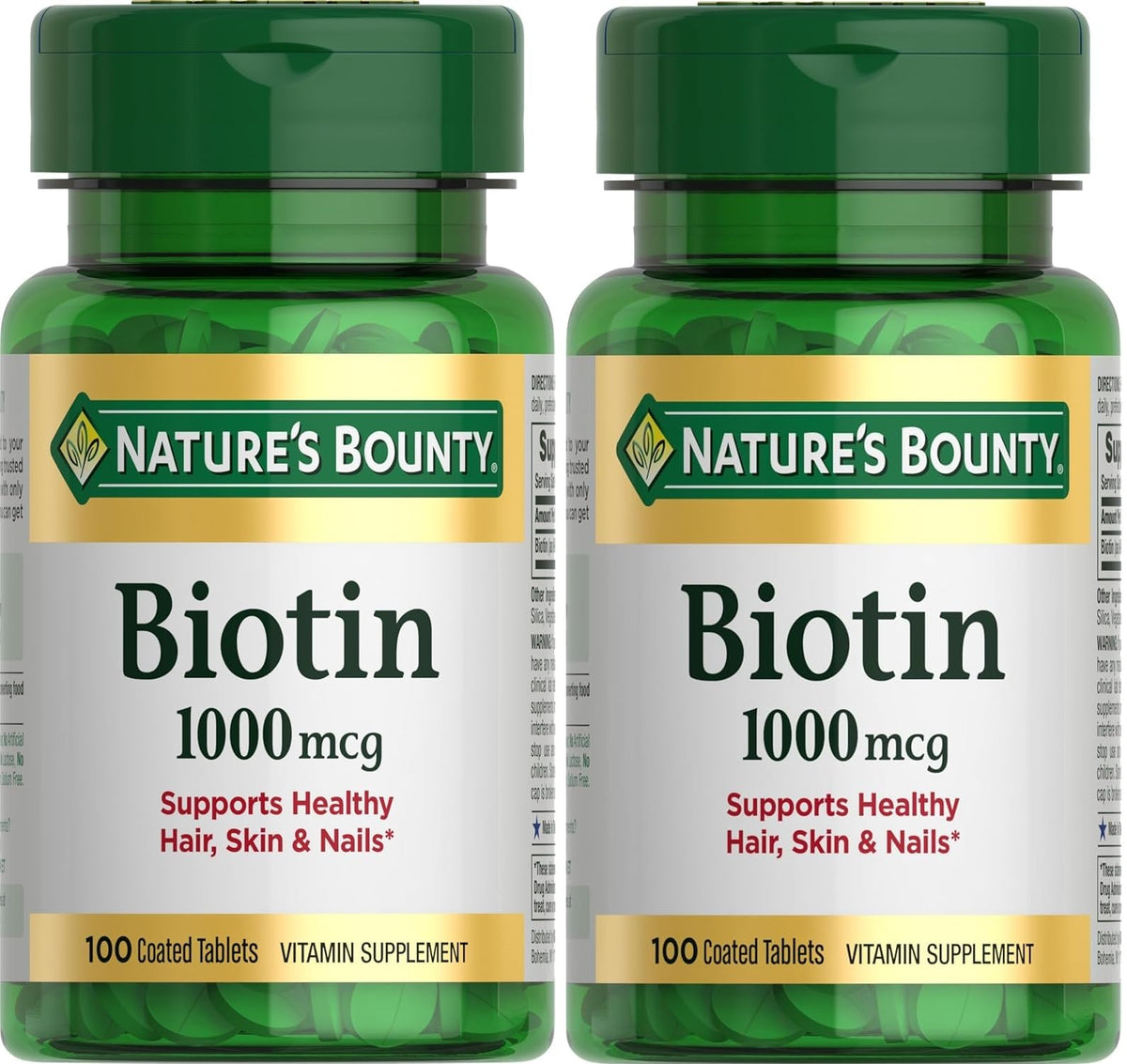 Nature's Bounty Biotina 1000 mcg, tabletas frente: suplemento vegetariano para energía diaria