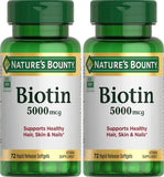 Nature's Bounty Biotina 5000mcg, cápsulas suaves en botella, apoyo al metabolismo diario.