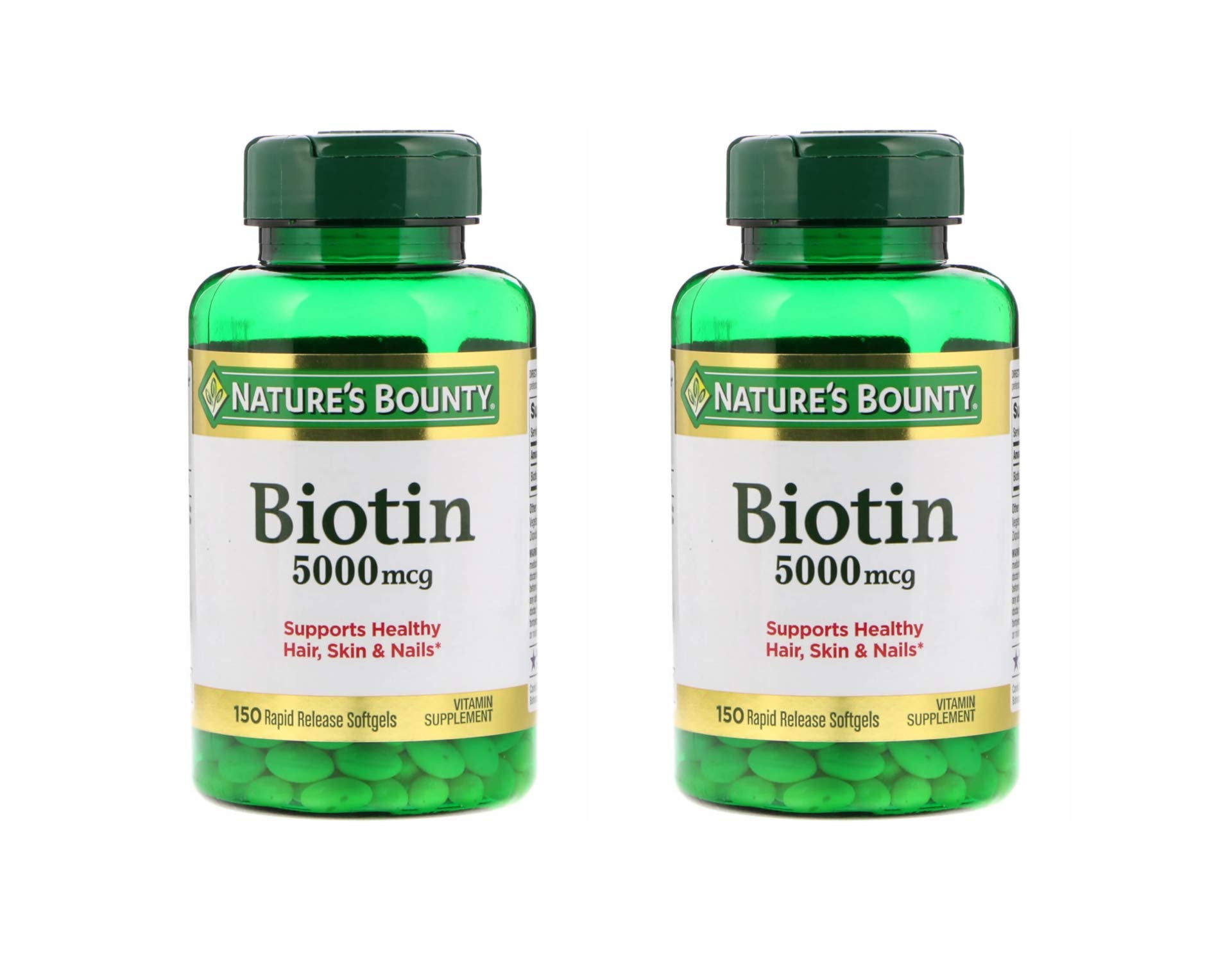 Nature's Bounty Biotina 5000 mcg cápsulas suaves en caja para uso diario