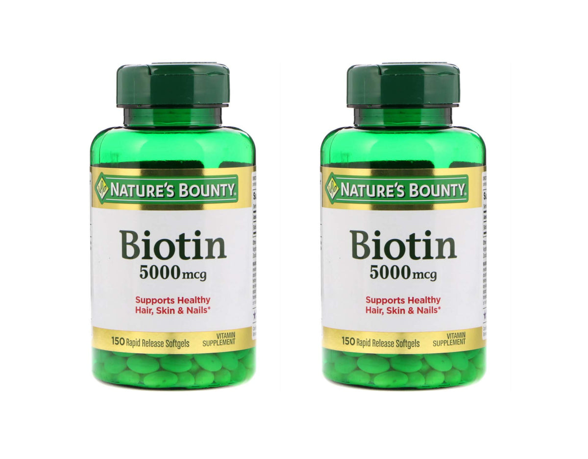 Nature's Bounty Biotina 5000 mcg cápsulas suaves en caja para uso diario