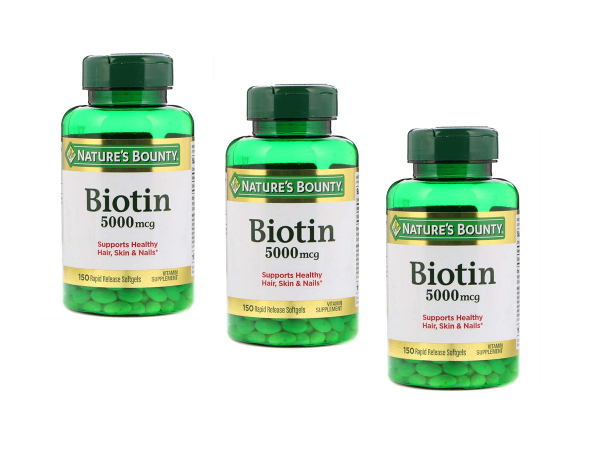 Nature's Bounty Biotina 5000mcg cápsulas de liberación rápida para cabello y uñas.