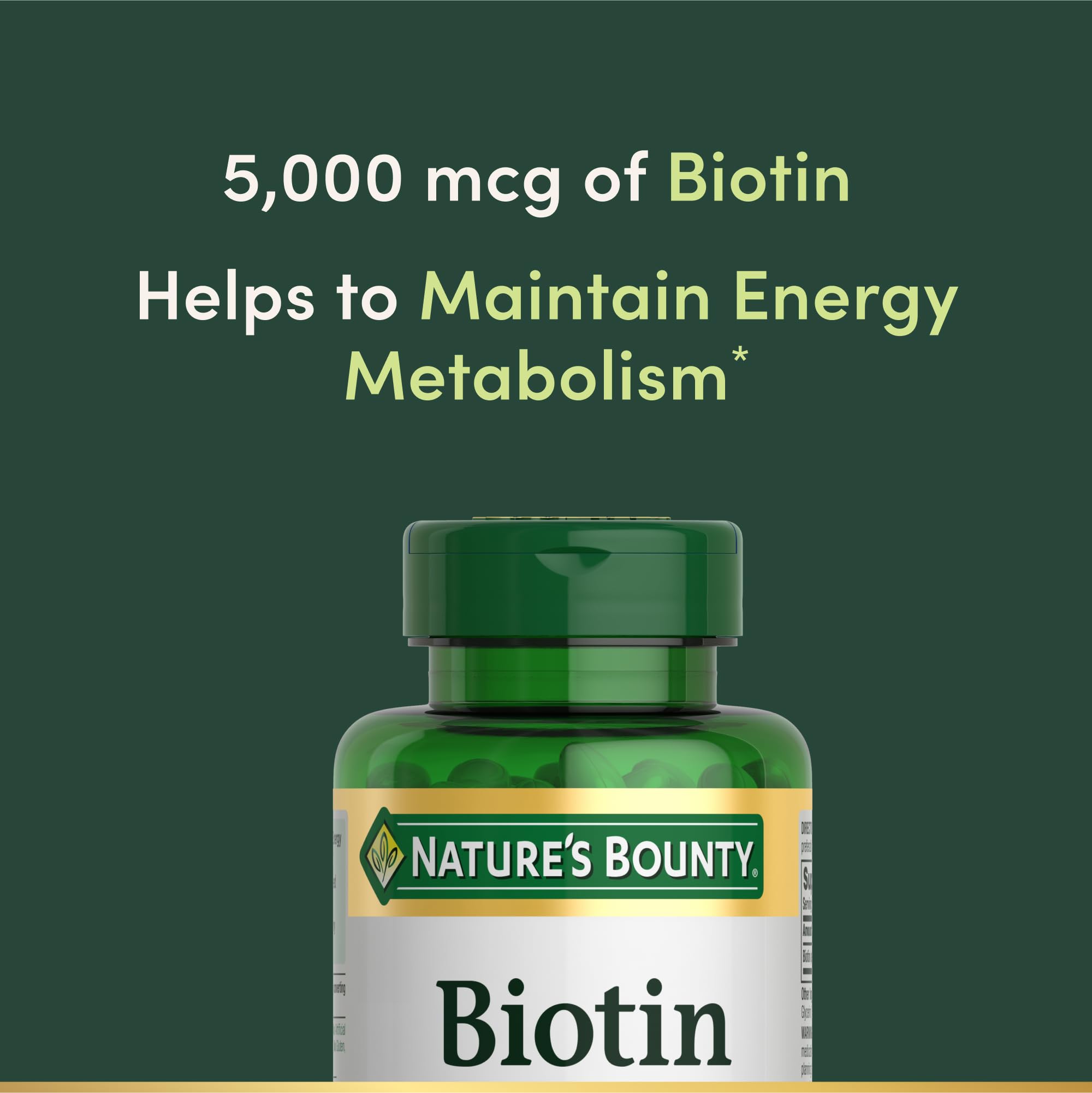 Nature's Bounty Biotina, cápsulas suaves listas para uso diario.