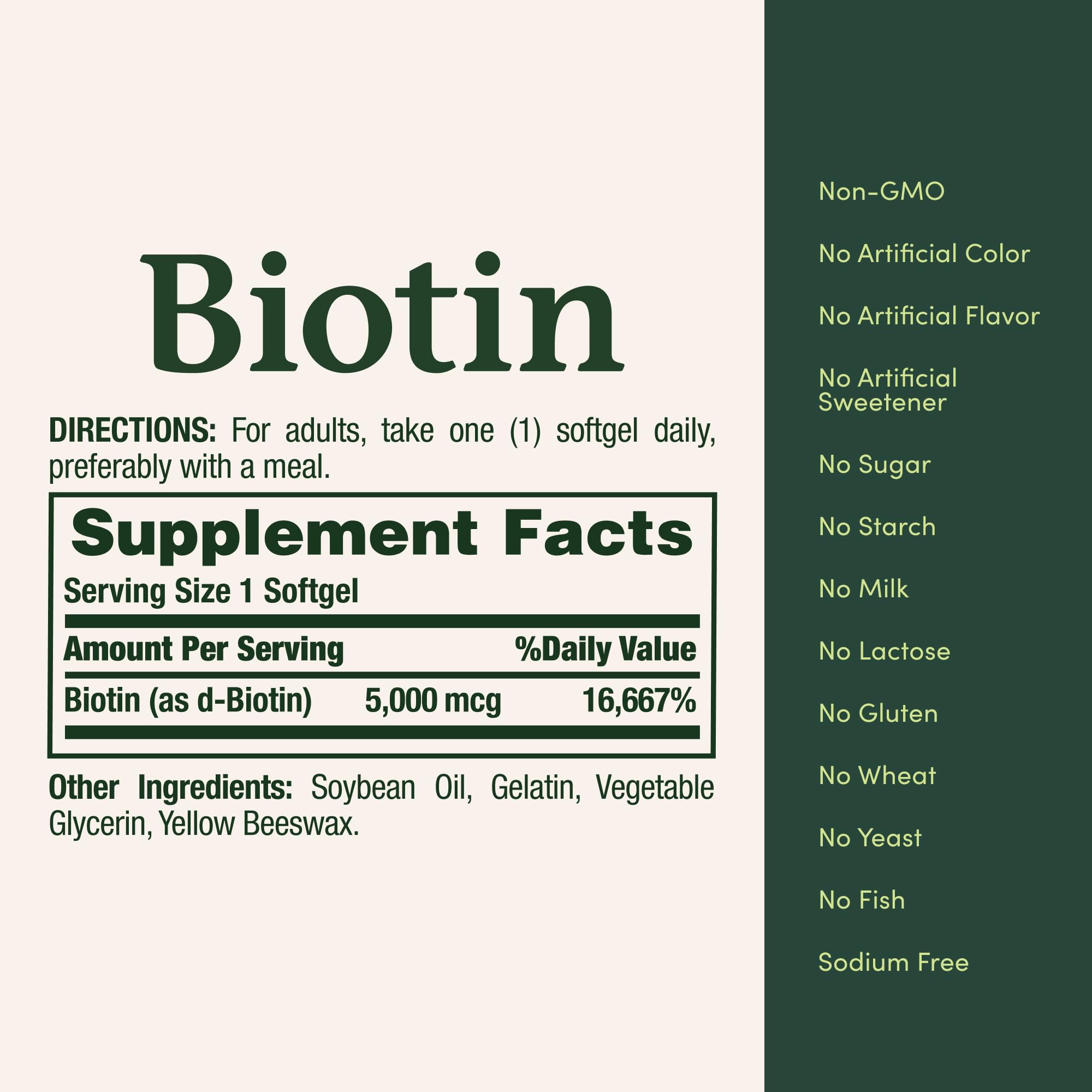 Nature's Bounty Biotina pura sin OGM gluten ni azúcar