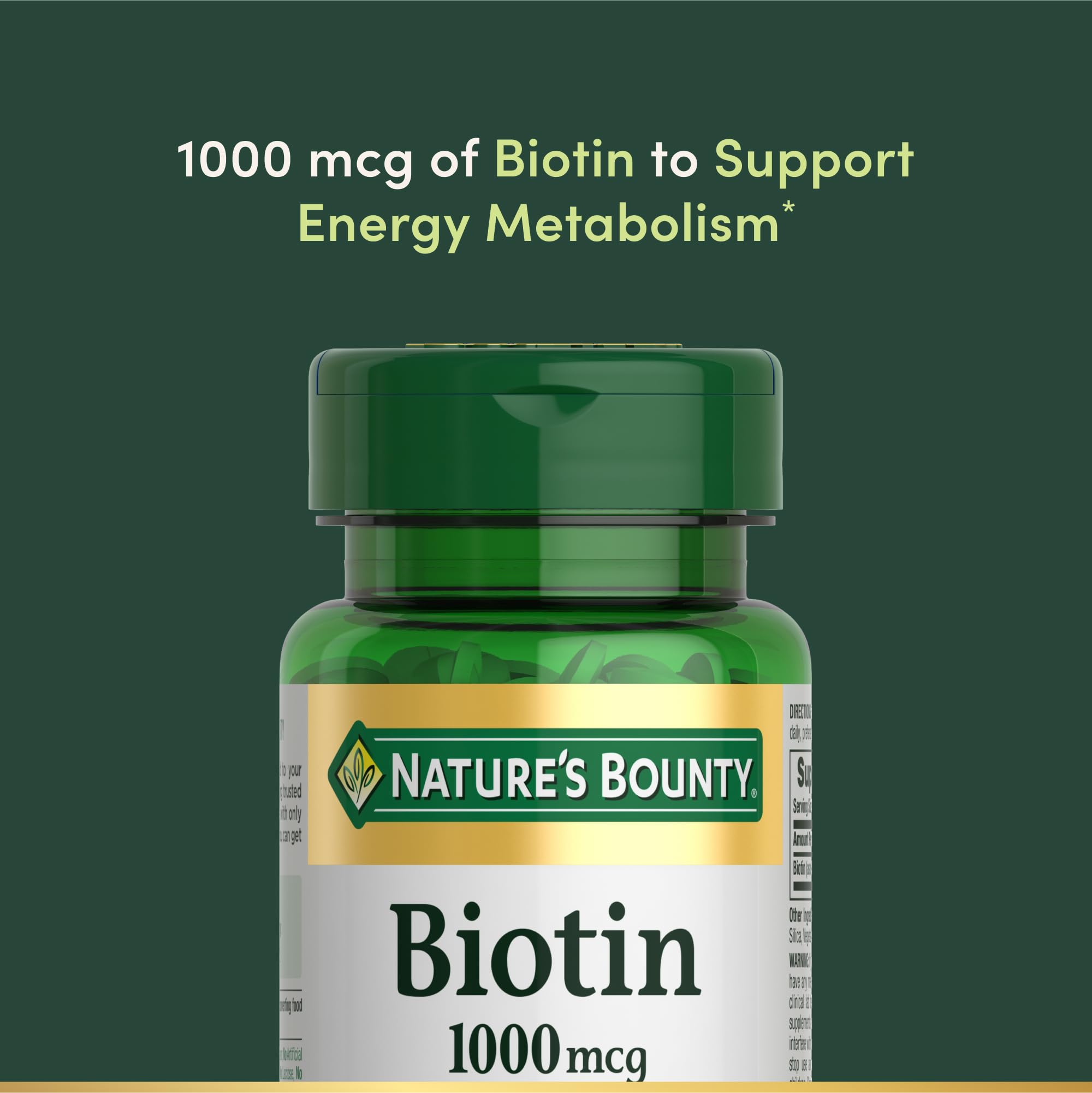 Tabletas Nature's Bounty Biotina 1000 mcg para cabello, piel y uñas