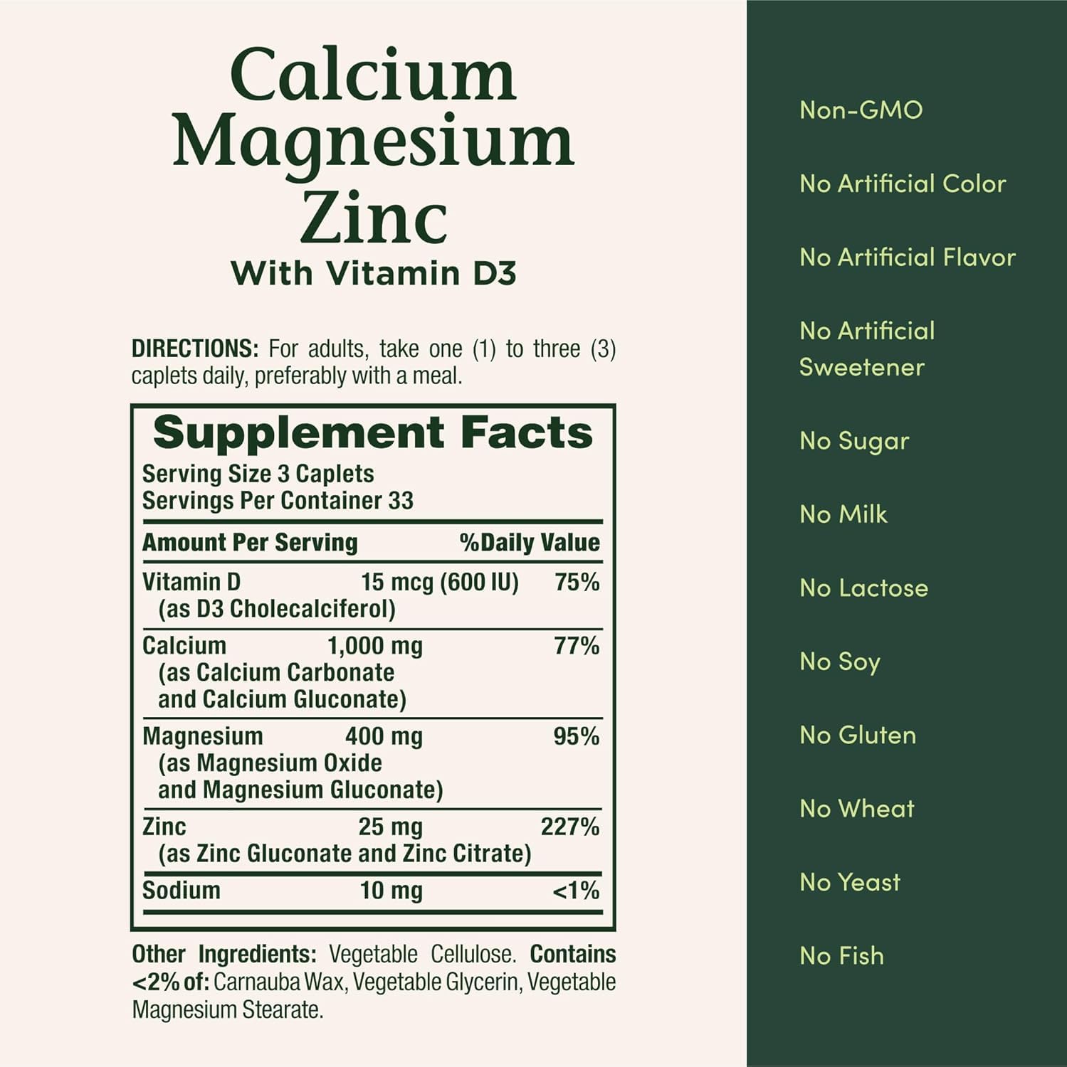 Etiqueta frontal de CAL/MAG/ZINC Nature's Bounty, lectura clara.