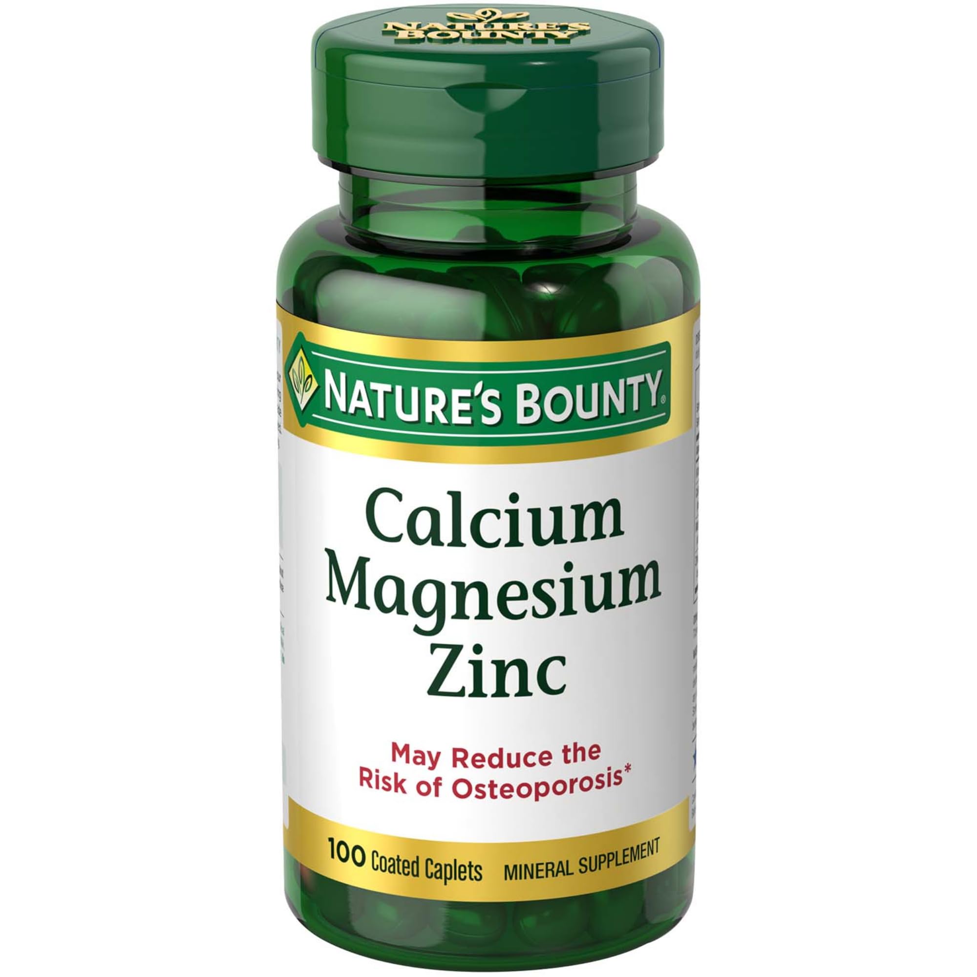 Nature's Bounty Calcium Magnesium Zinc Caplets en botella, soporte óseo y equilibrio diario
