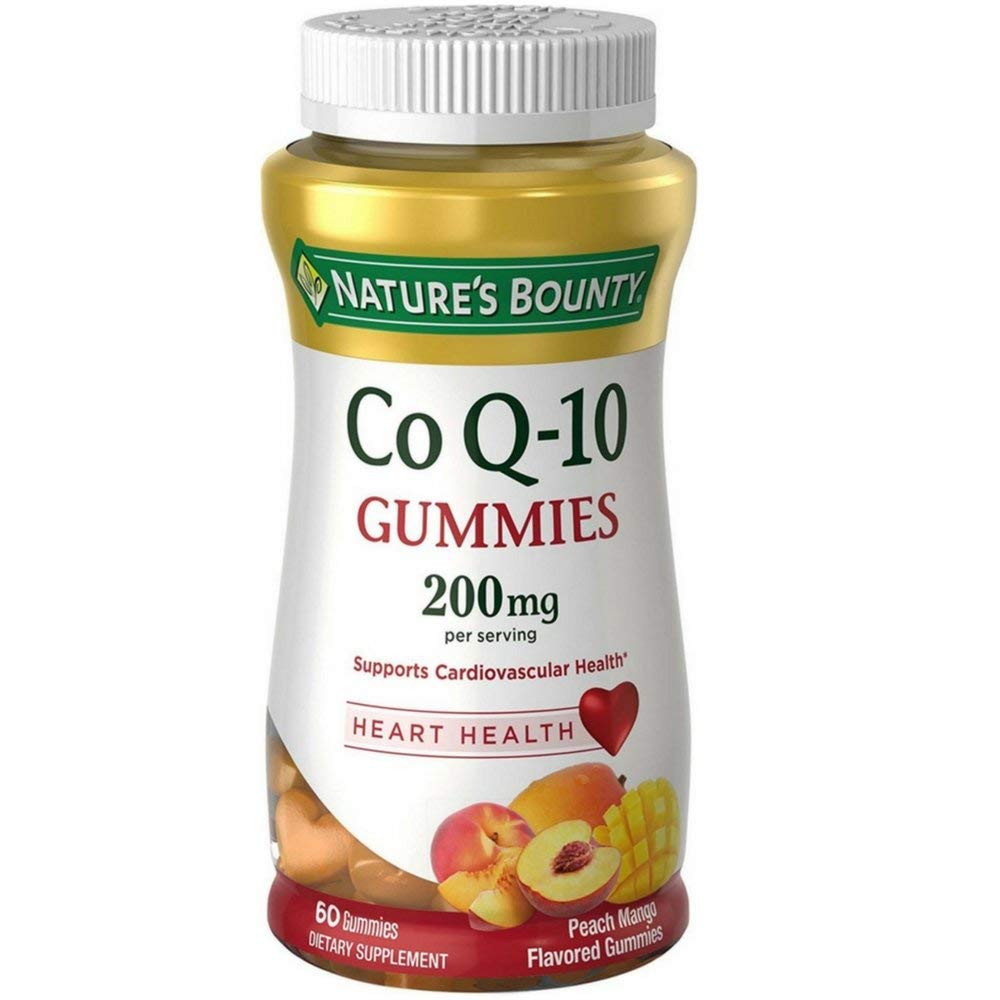 Nature's Bounty CoQ-10 gomitas, frasco sabor durazno-mango, opción conveniente para la rutina diaria.