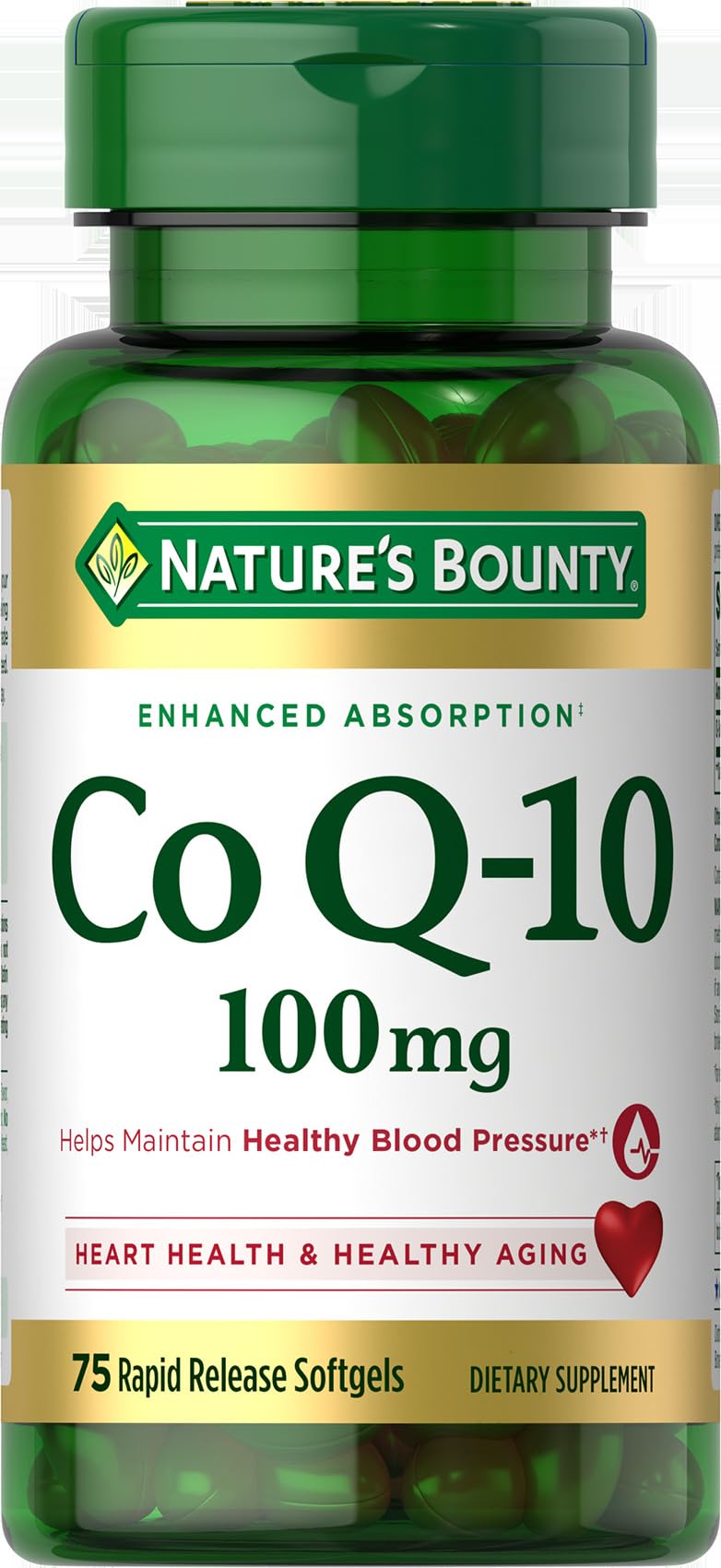 Nature's Bounty CoQ10 botella frontal, apoyo a la energía diaria