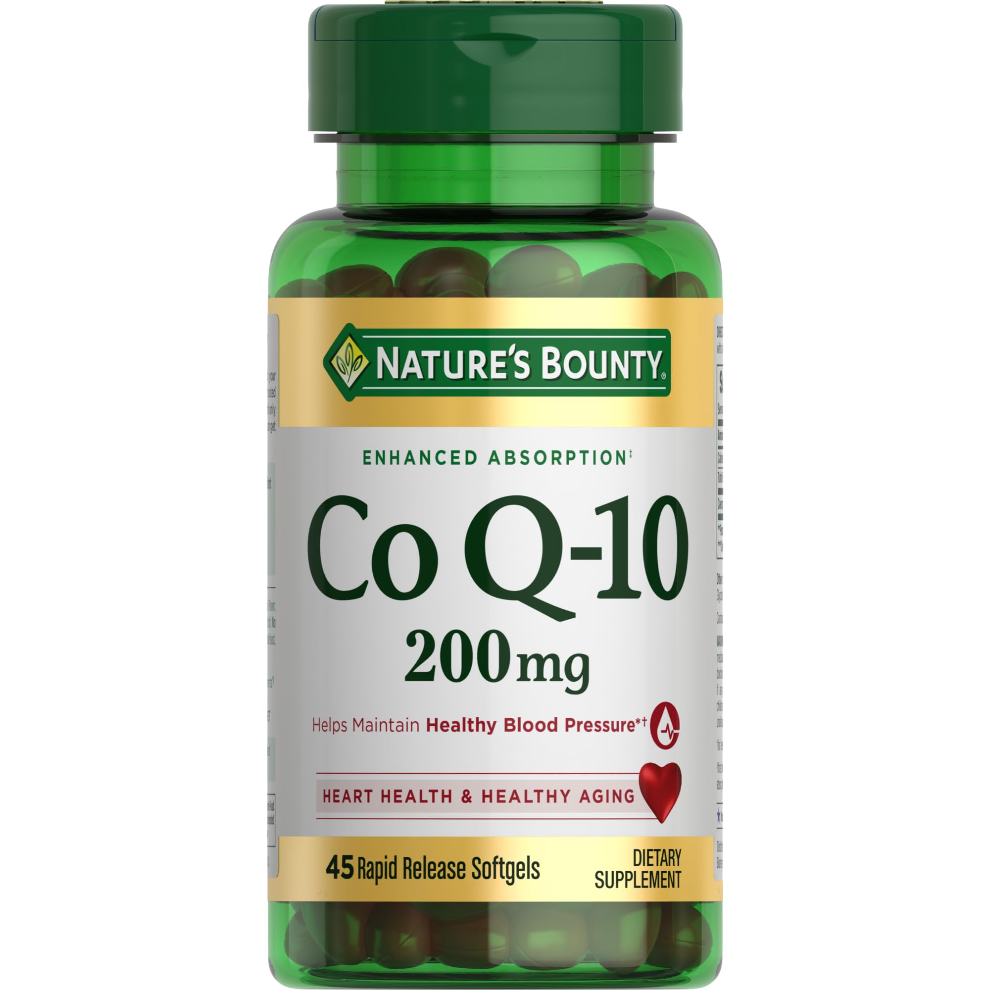 Nature's Bounty CoQ10, botella de liberación rápida para energía diaria.