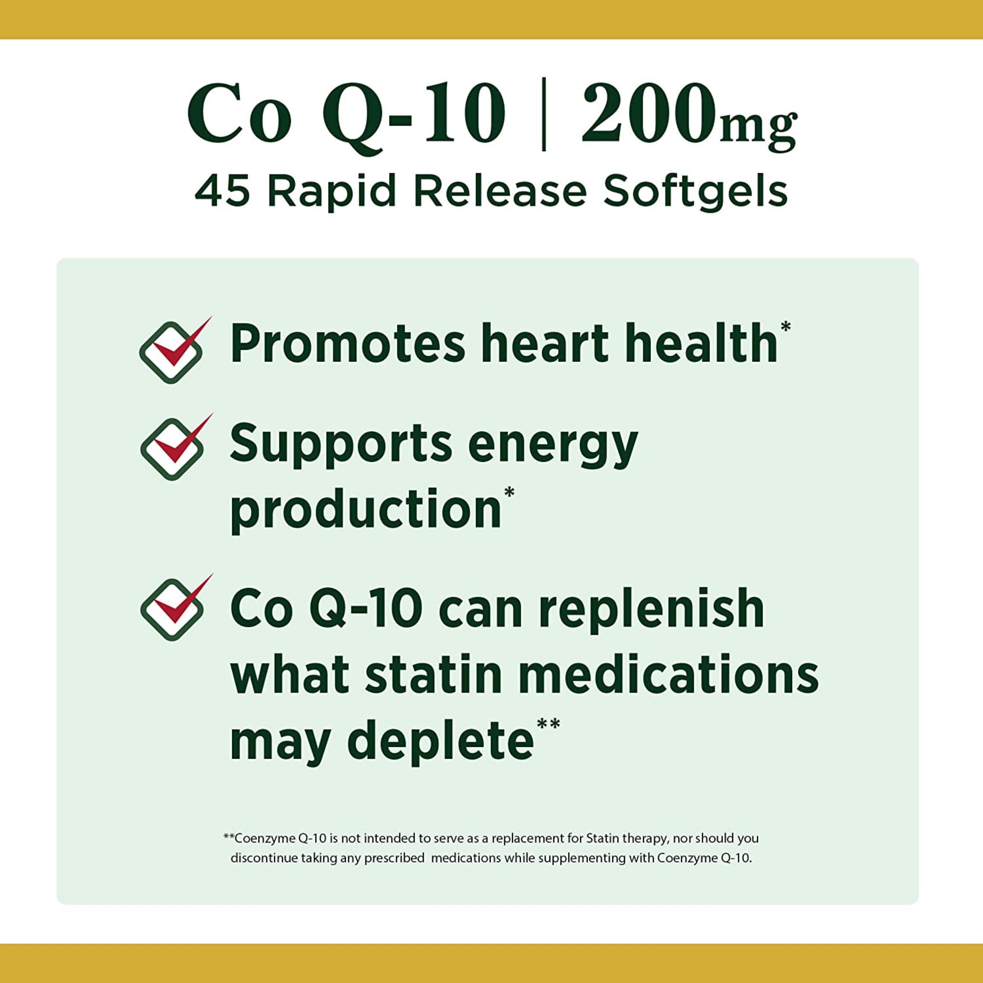 Nature's Bounty CoQ10, cápsulas blancas de 200 mg para energía celular.